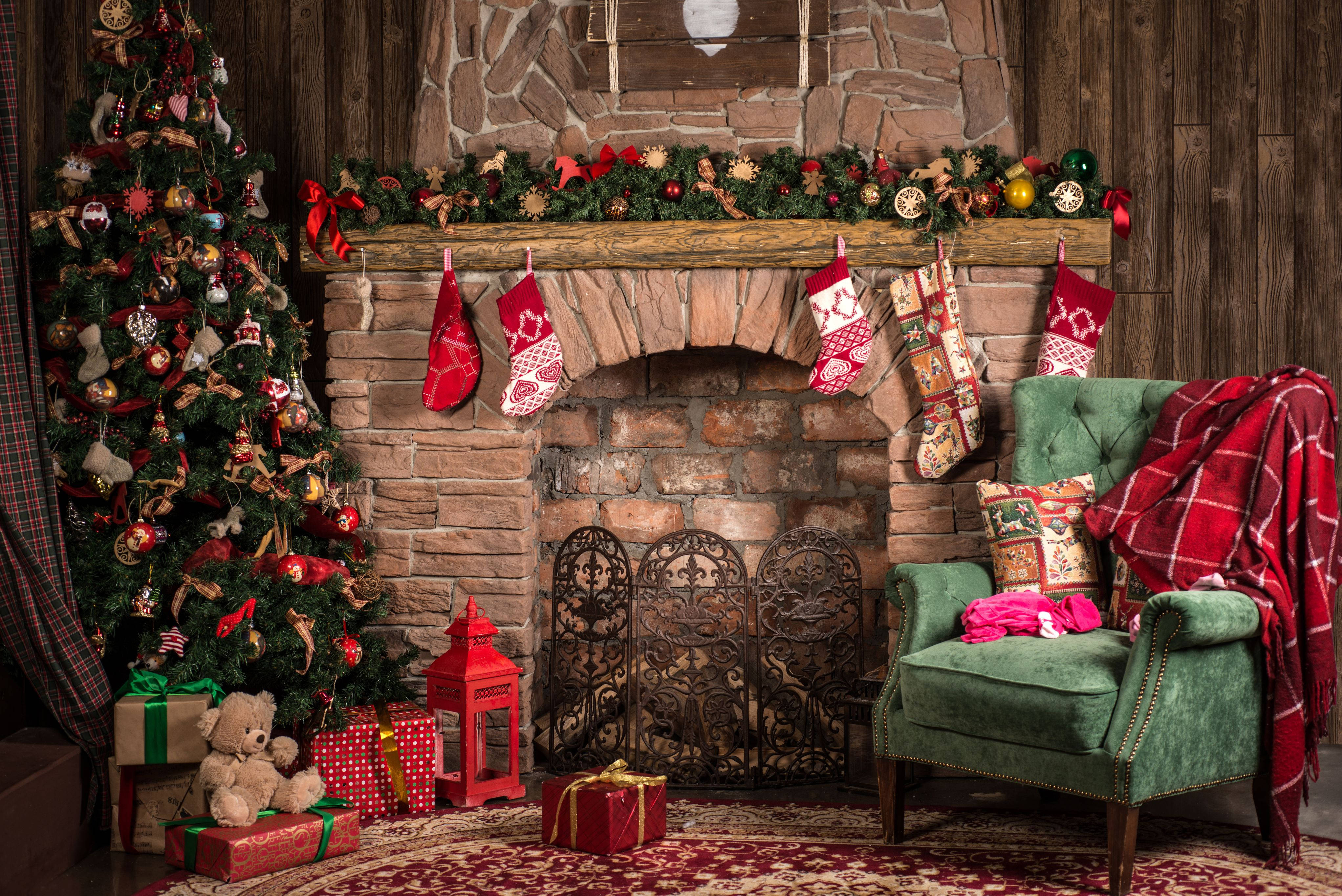 Decoración Hermosa de Chimenea Navideña Fondos de pantalla