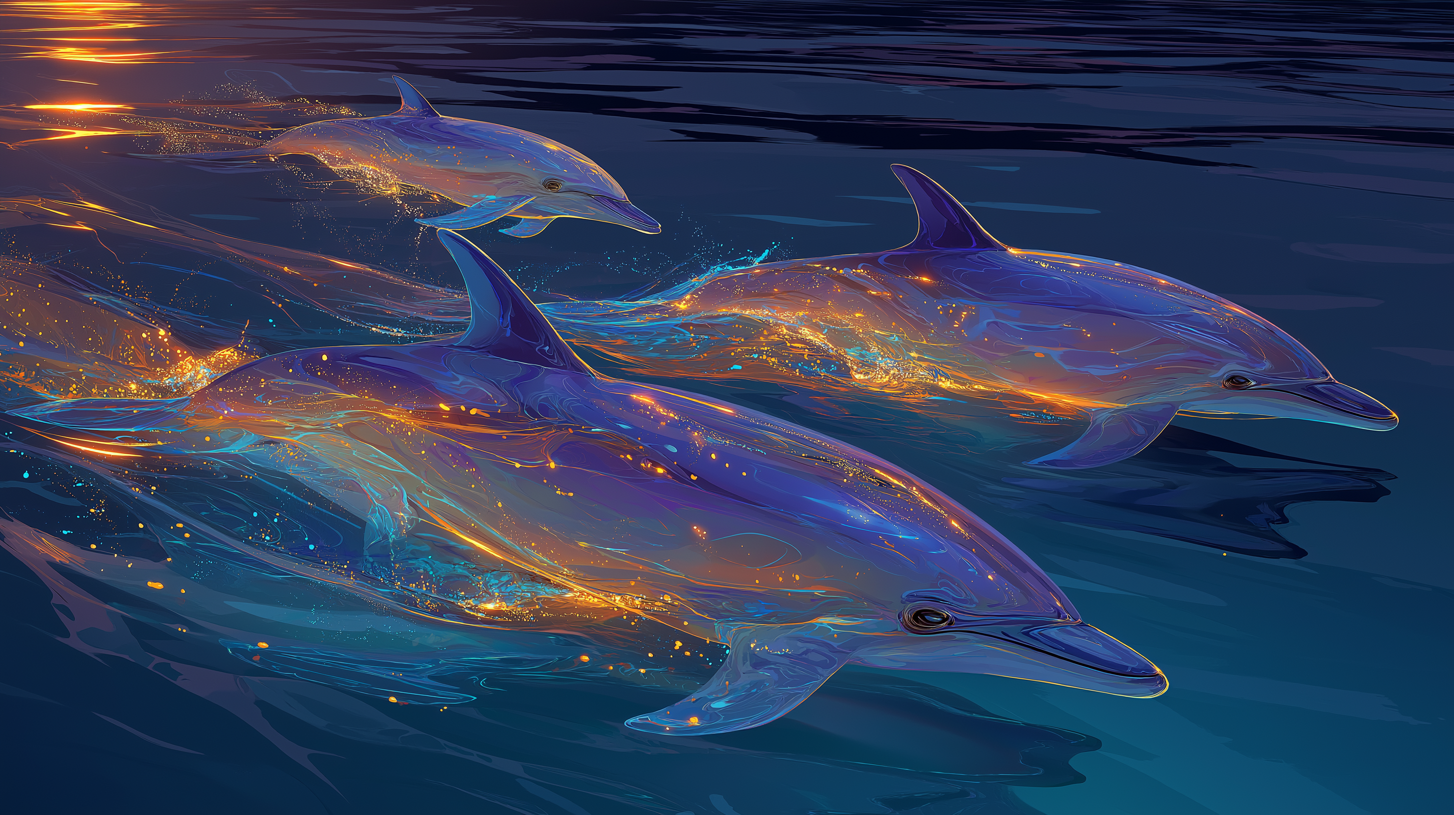 Delfines en Aguas Bioluminiscentes Fondos de pantalla