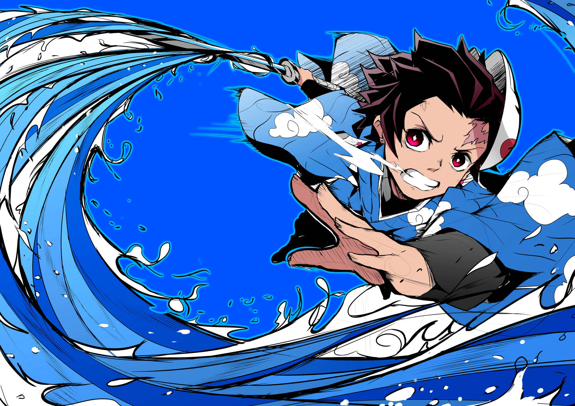 Fondo de pantalla Demon Slayer 4k Tanjiro Azul