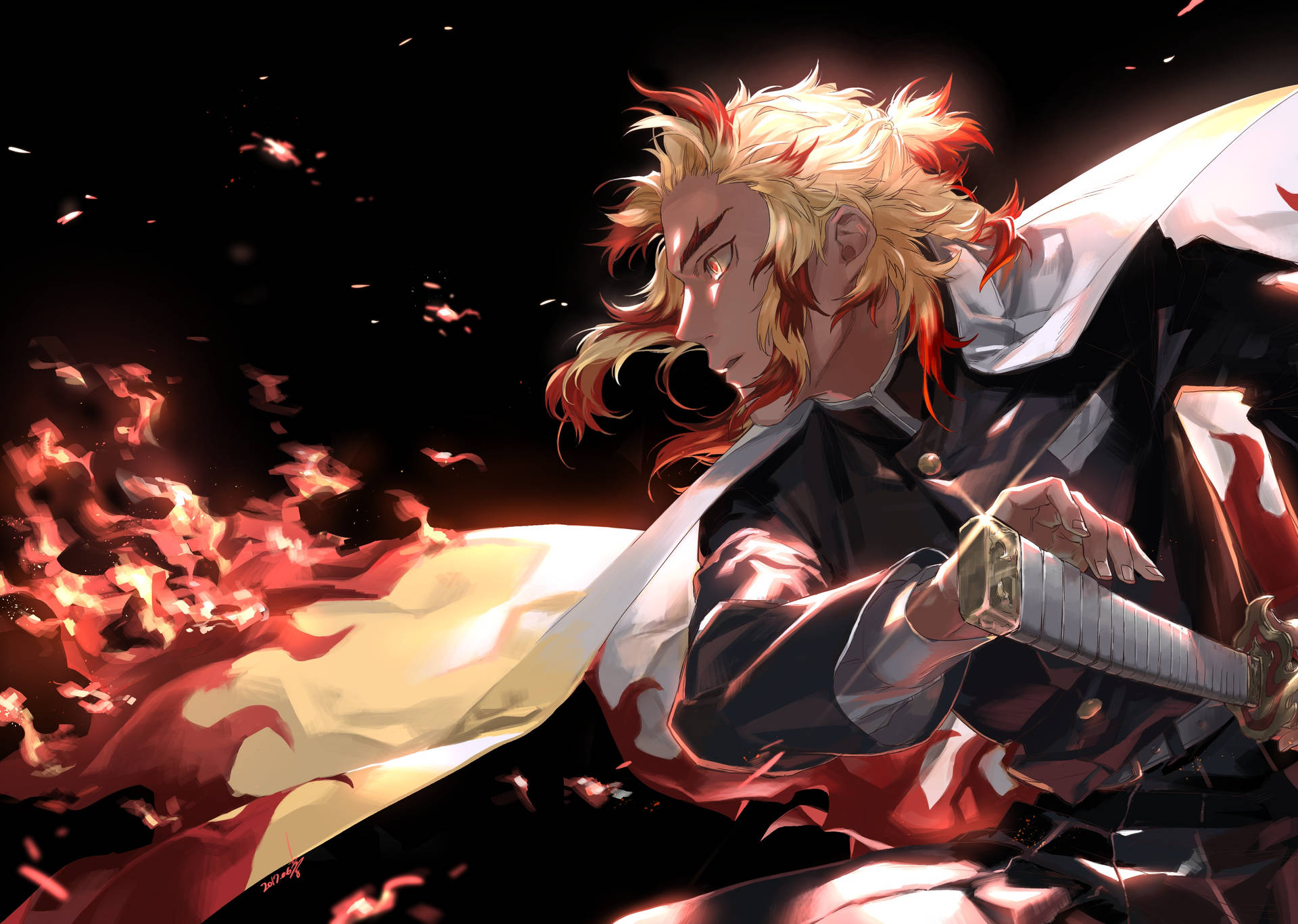 Fondo de pantalla Demon Slayer 4k Rengoku Fuego