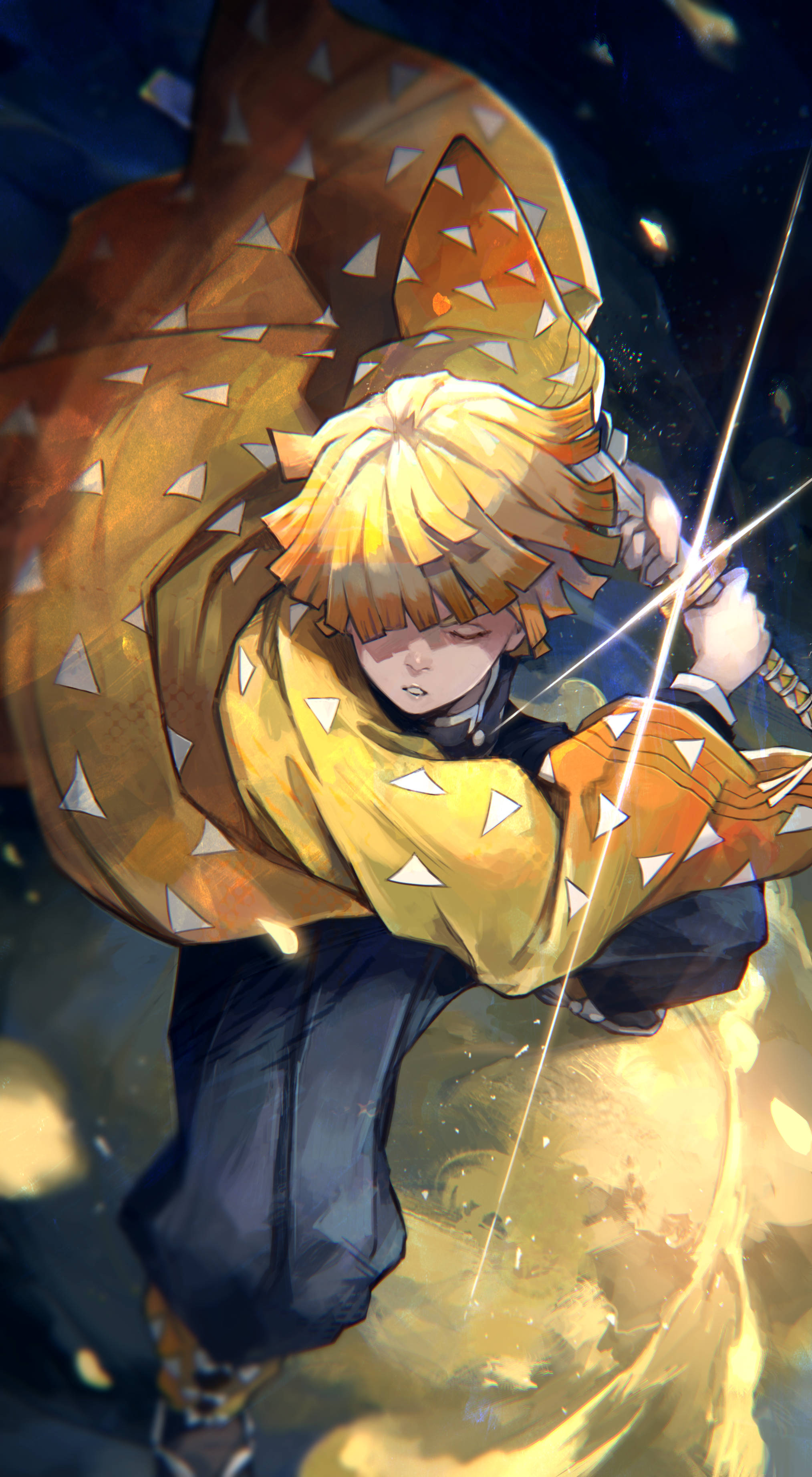 Demon Slayer Zenitsu Empuñando su Espada Fondos de pantalla