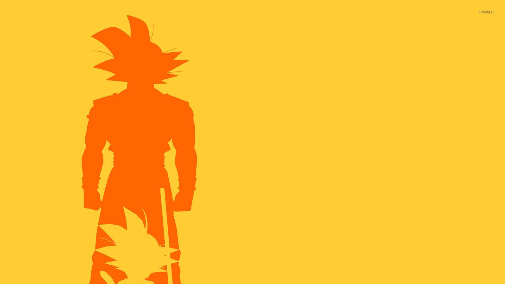 Dragon Ball Z super broly San Goku y Gohan sombra en un fondo minimalista naranja y amarillo.