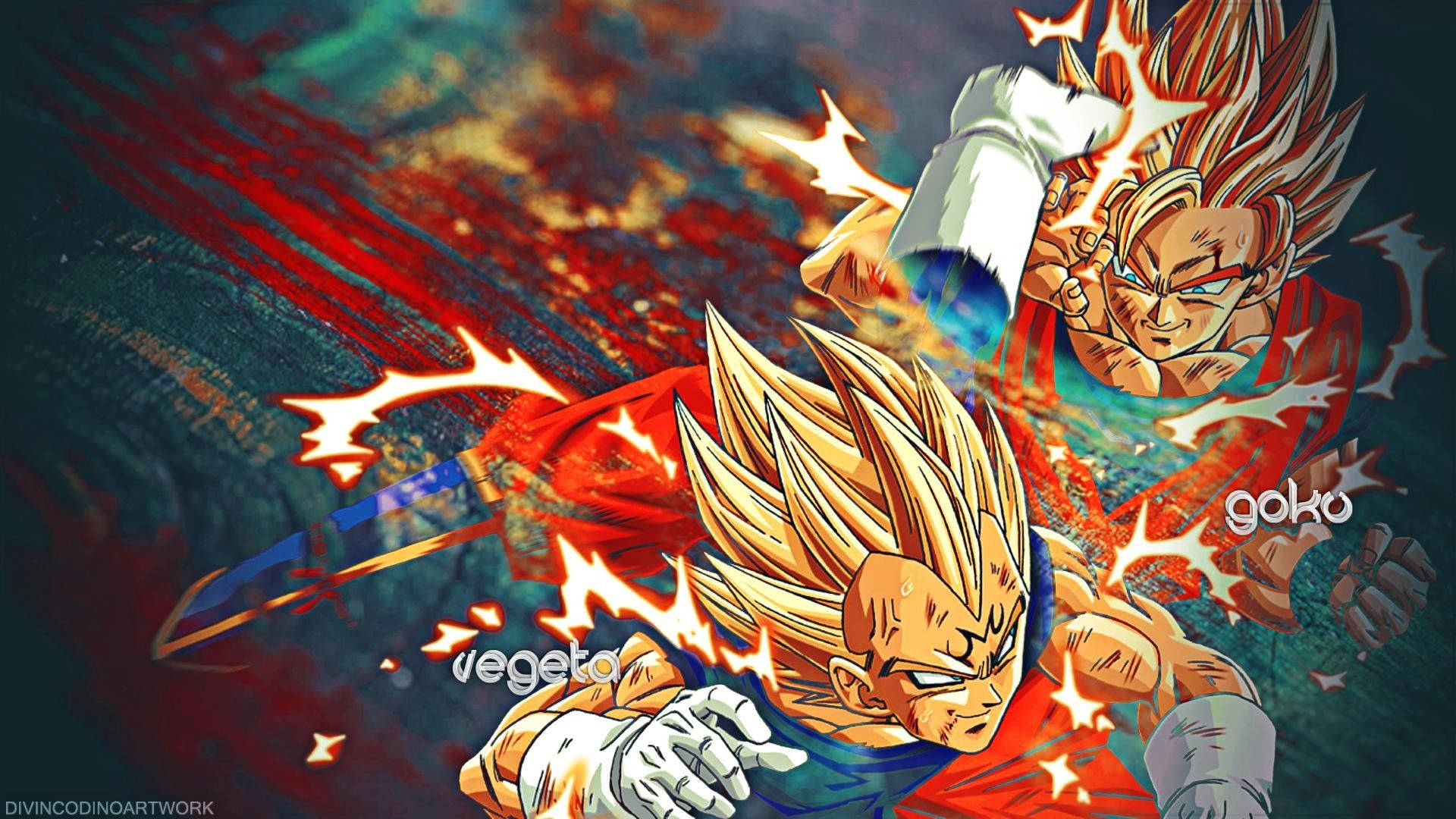 Dragon Ball Z San Goku y Vegeta peleando, los personajes anime super saiyans.