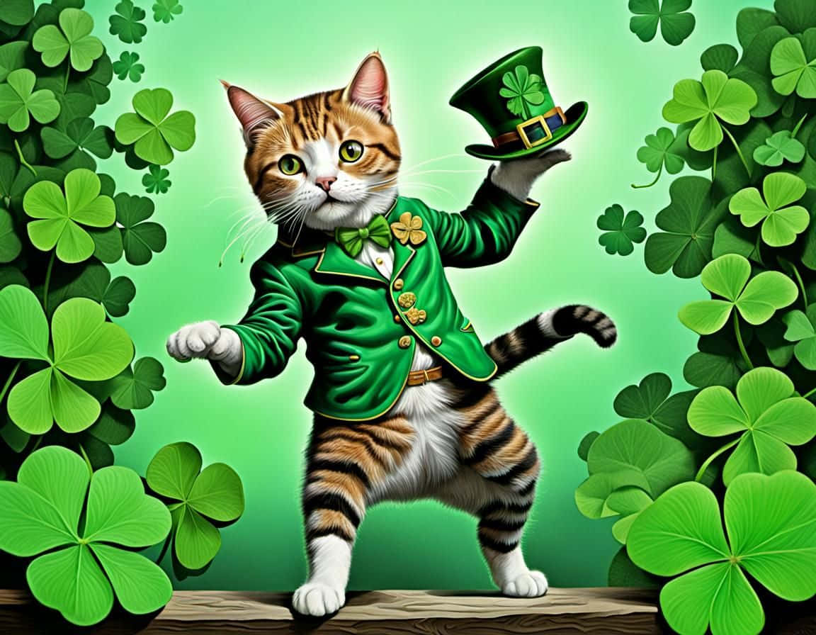 Día de San Patricio: Gato bailando, ilustración Fondos de pantalla