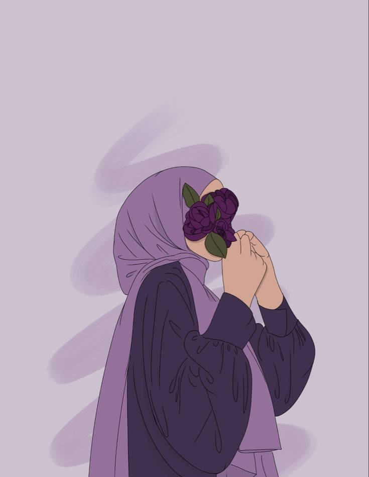Dibujo animado de hiyab morado