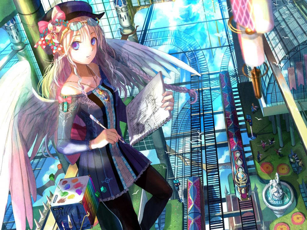 Dibujo de Chica Anime Kawaii con Alas de Ángel Fondos de pantalla
