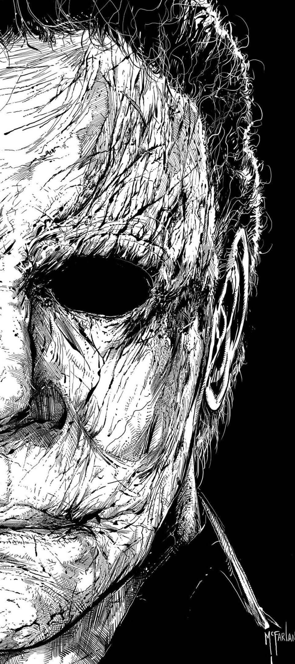 dibujo en blanco y negro de una máscara de Halloween Fondos de pantalla
