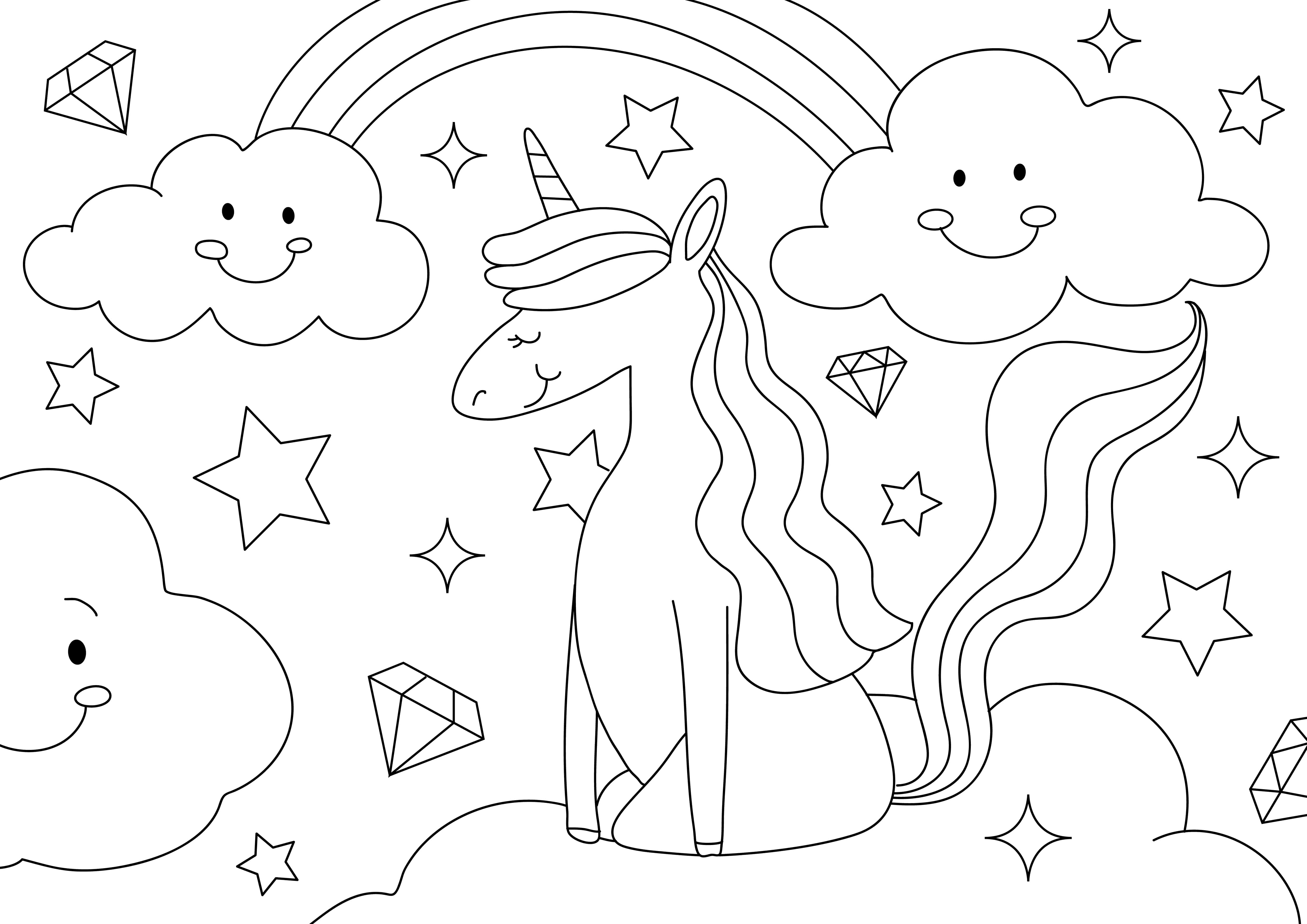 Dibujo para Colorear de Nubes y Unicornio Fondos de pantalla