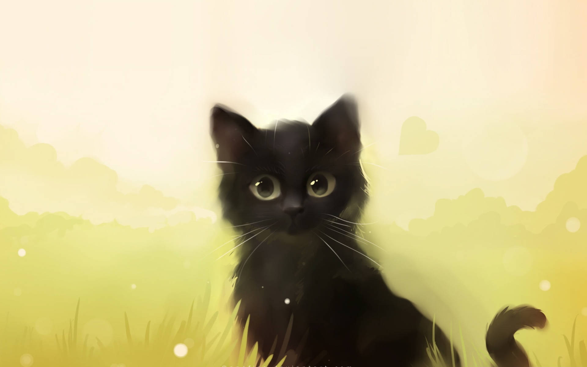 Dibujo pastel de un lindo gato negro Fondos de pantalla