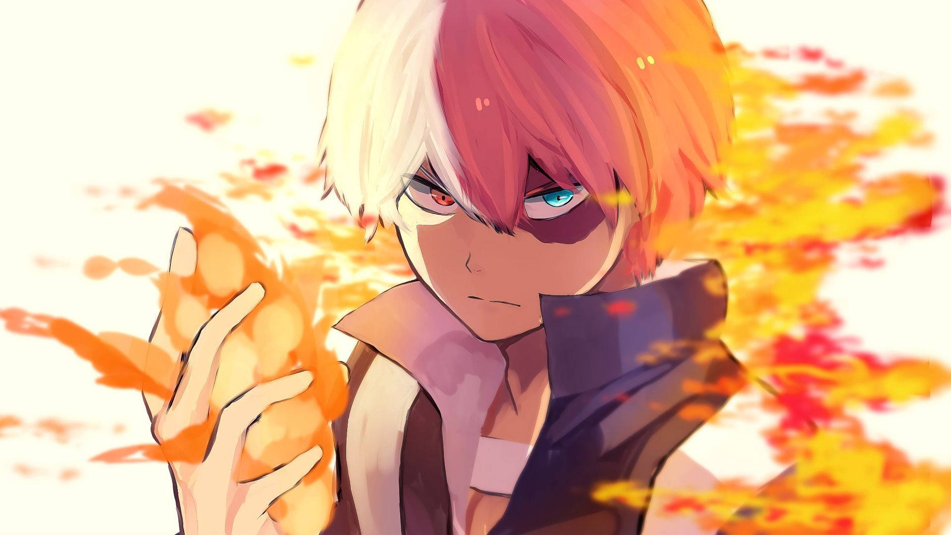 Dibujo tierno de Todoroki usando fuego Fondos de pantalla