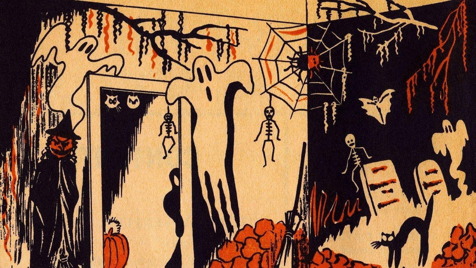 Dibujo Vintage de Halloween Fondos de pantalla
