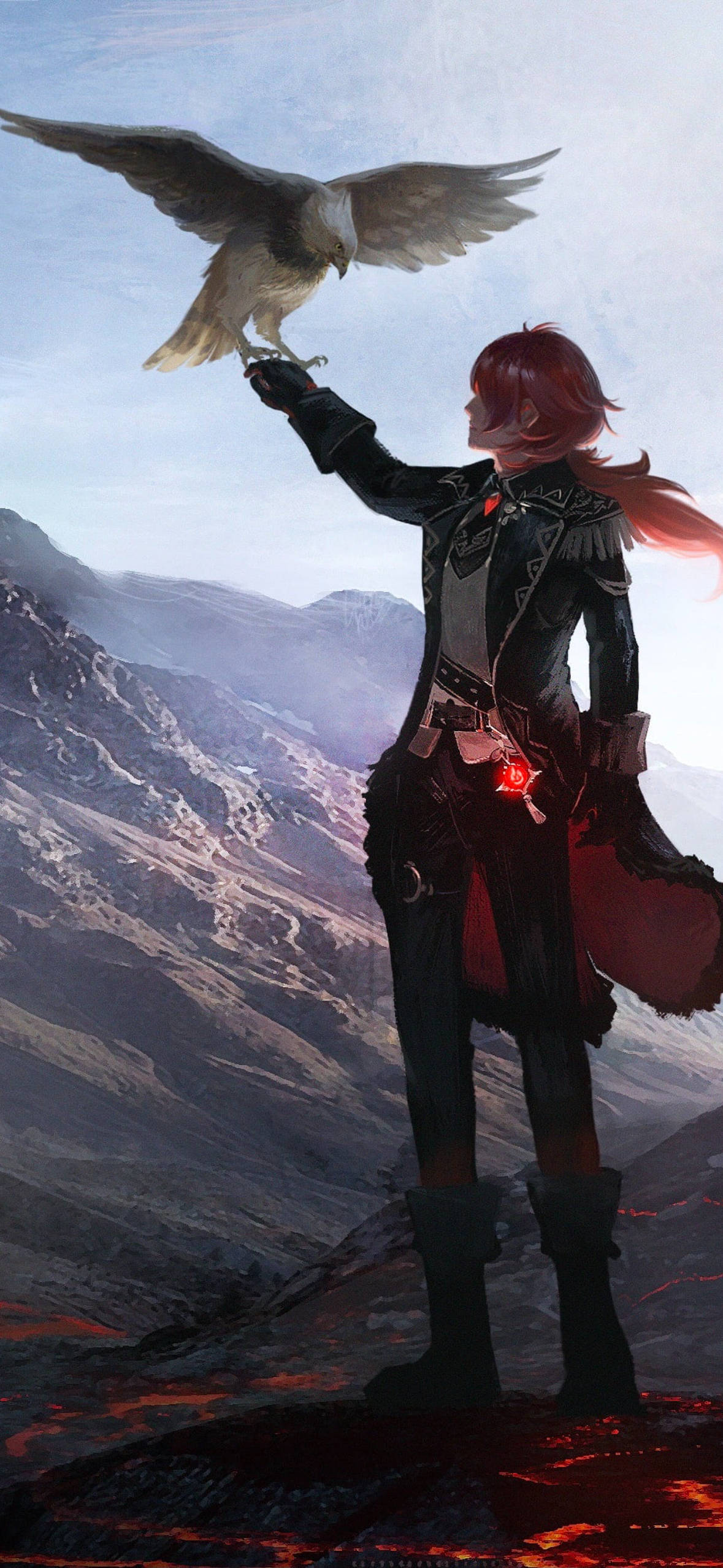 Diluc con águila Genshin Impact Phone Fondos de pantalla