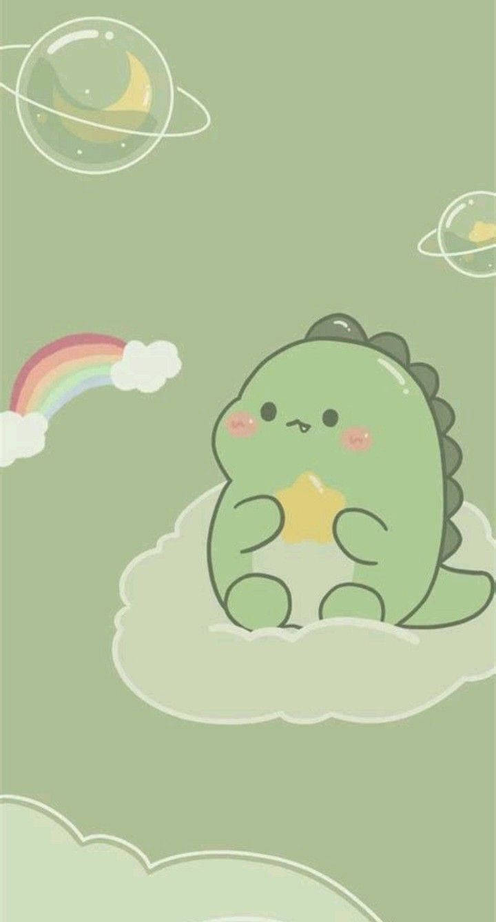 Dino kawaii sentado en una nube para iPhone Fondos de pantalla