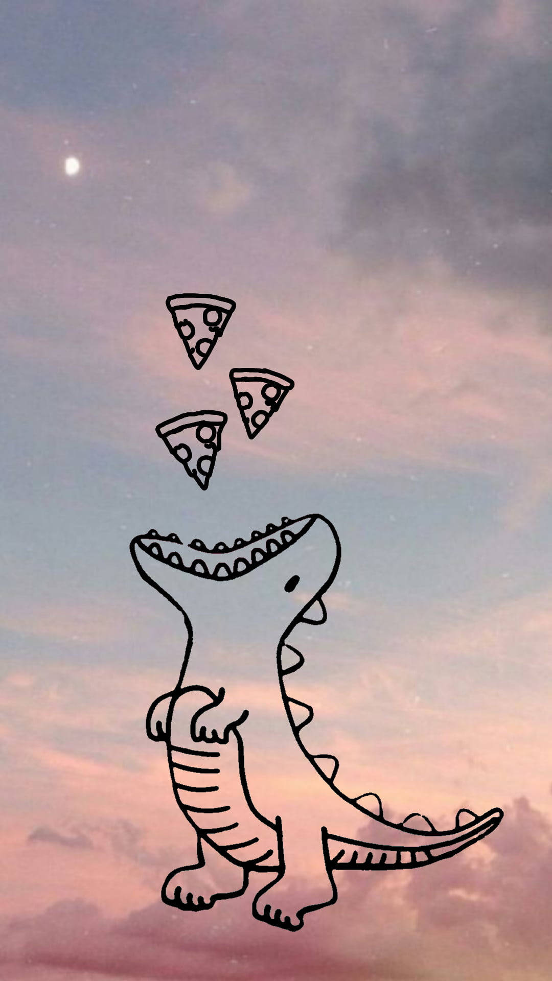 Dinosaurio lindo comiendo pizza en el cielo Fondos de pantalla