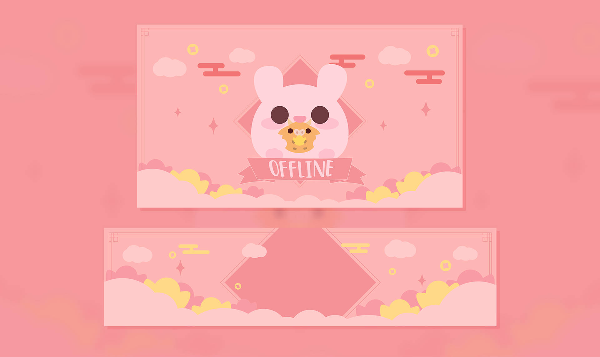 Diseño de Conejito Kawaii Rosa para Stream de Twitch Fondos de pantalla