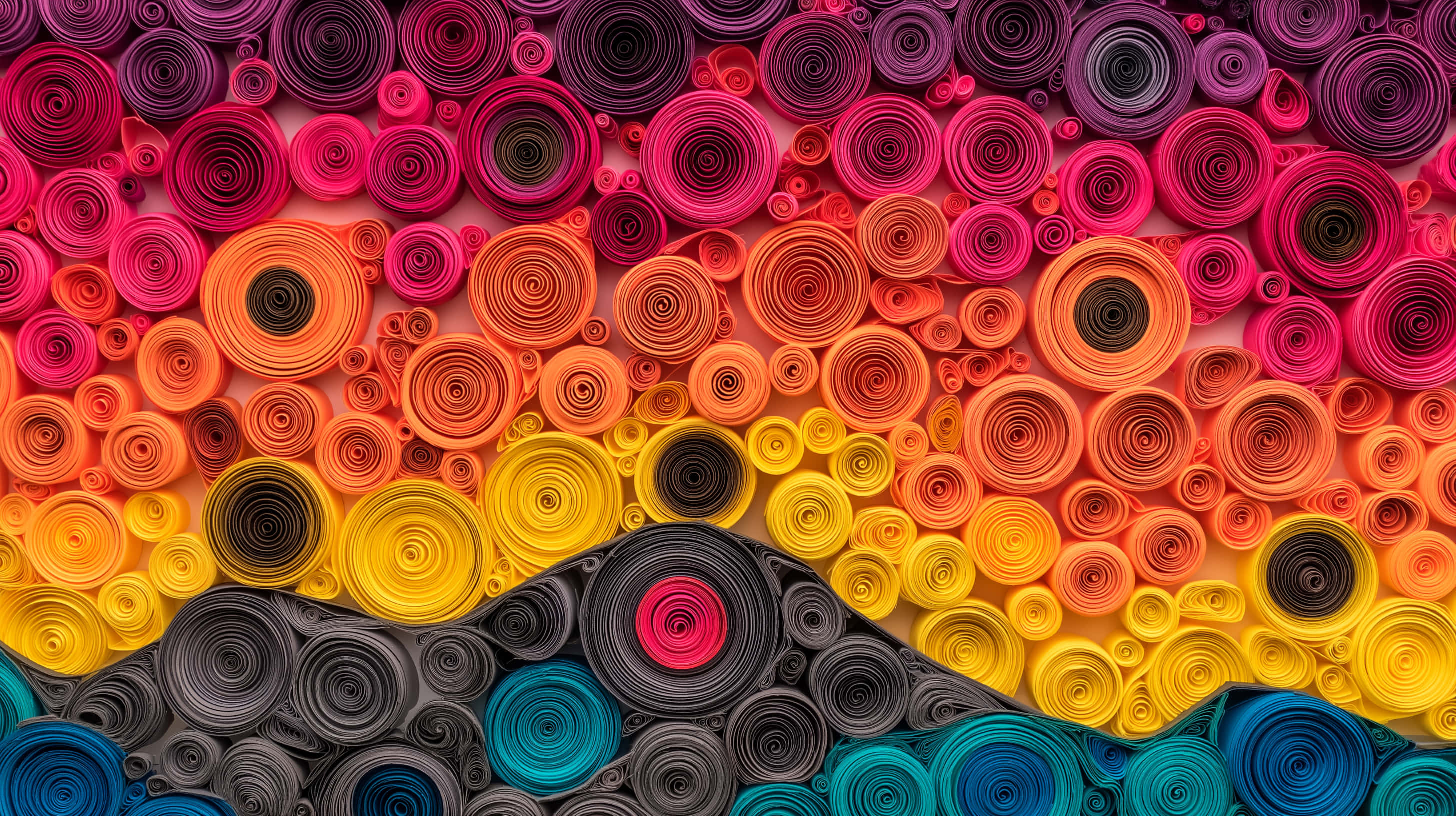 Diseño de Paisaje Abstracto Vibrante al Atardecer en Arte de Filigrana de Papel Fondos de pantalla