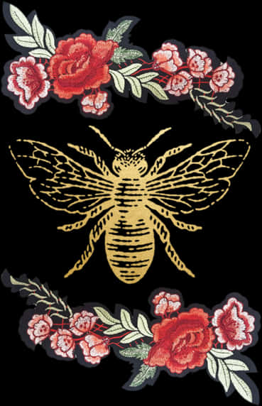 Diseño de tatuaje de abeja dorada bordada con flores Fondos de pantalla