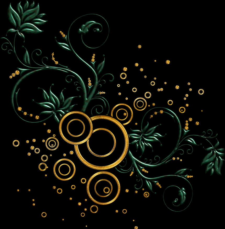 Diseño Floral Dorado sobre Fondo Negro Fondos de pantalla