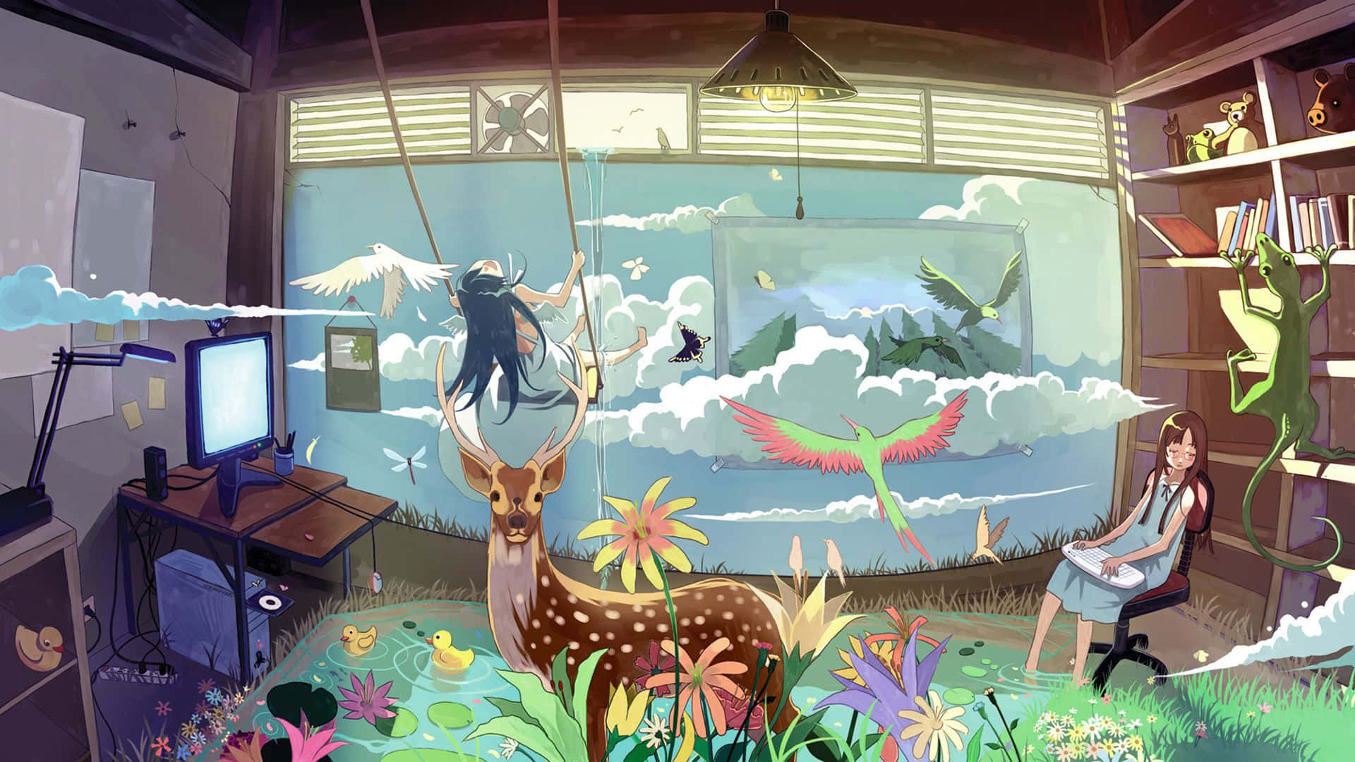 Disfruta la comodidad y tranquilidad de una acogedora habitación anime Fondos de pantalla