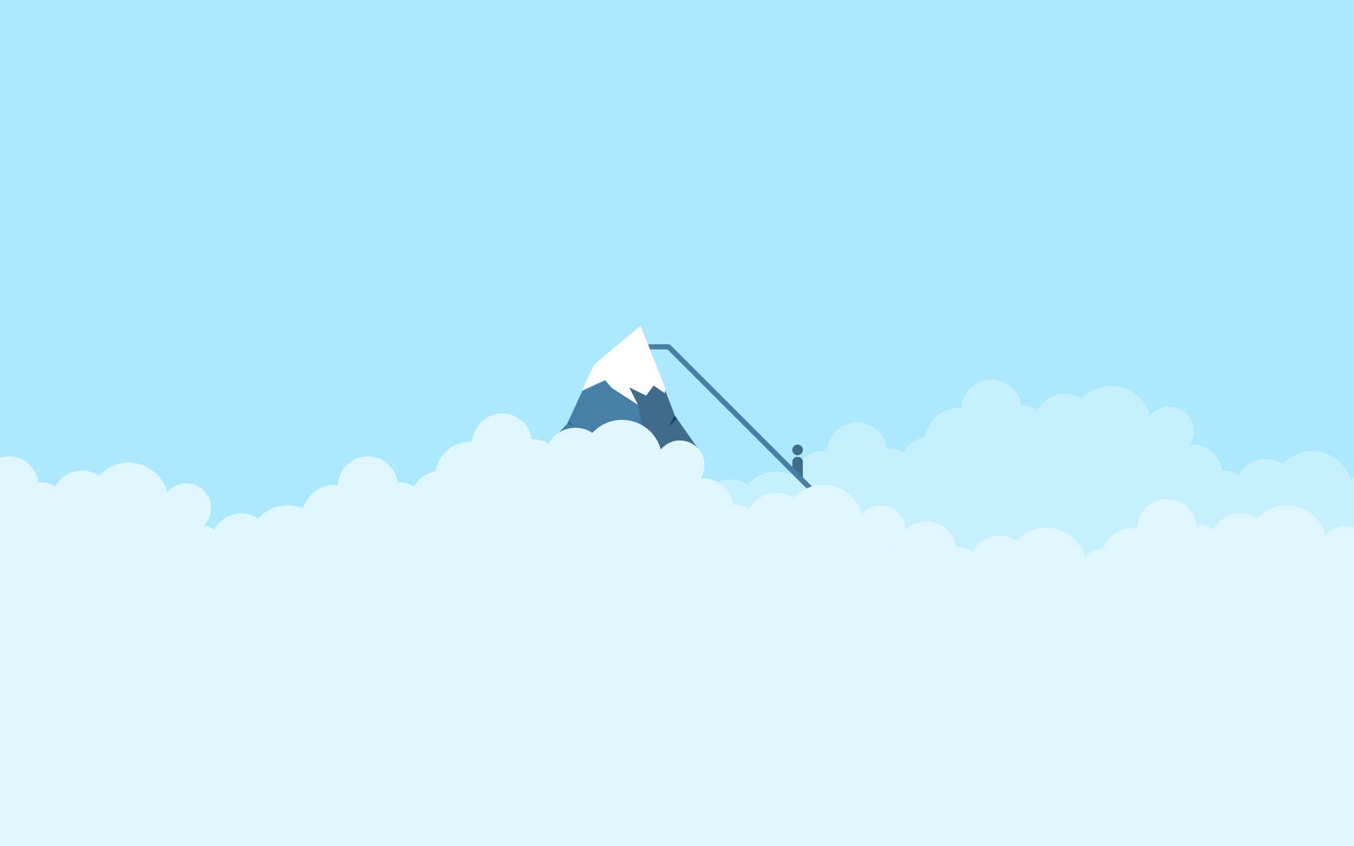 Fondo de pantalla minimalista de un hombre escalando la cima de una montaña nevada