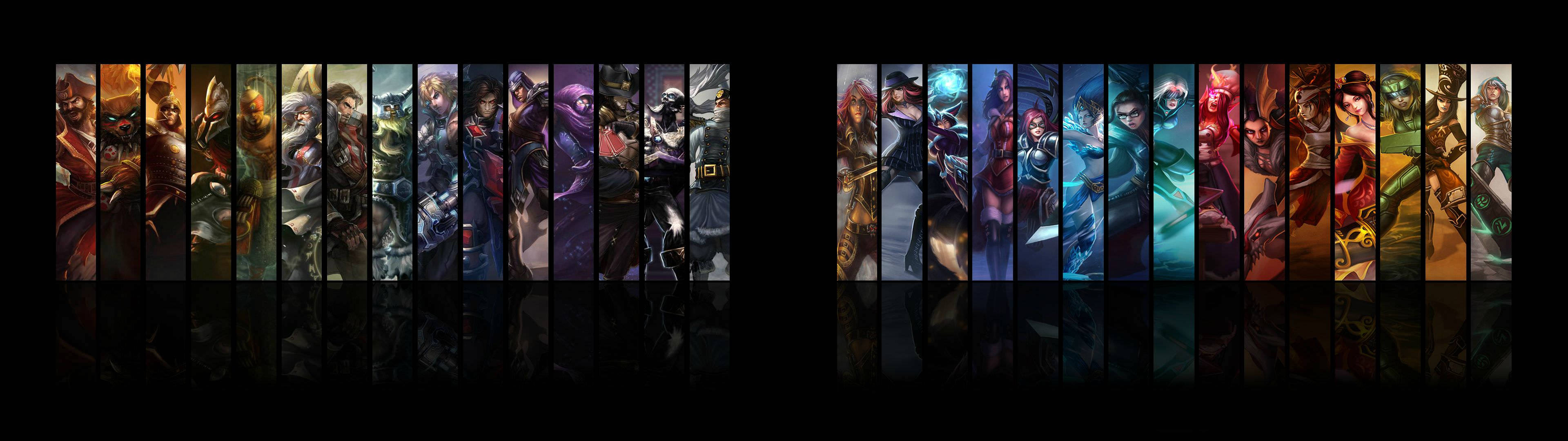 Personajes de LoL en dos grupos fondo de pantalla para dos monitores