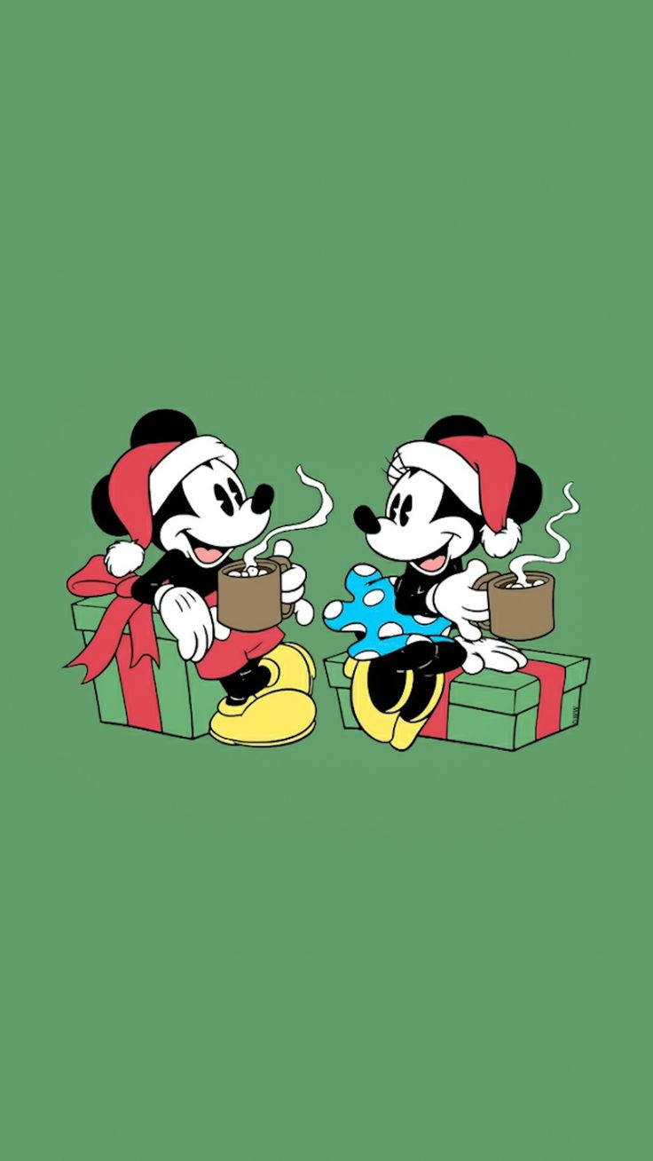 Disney Navidad Mickey y Minnie Tomando Café en iPhone Fondos de pantalla