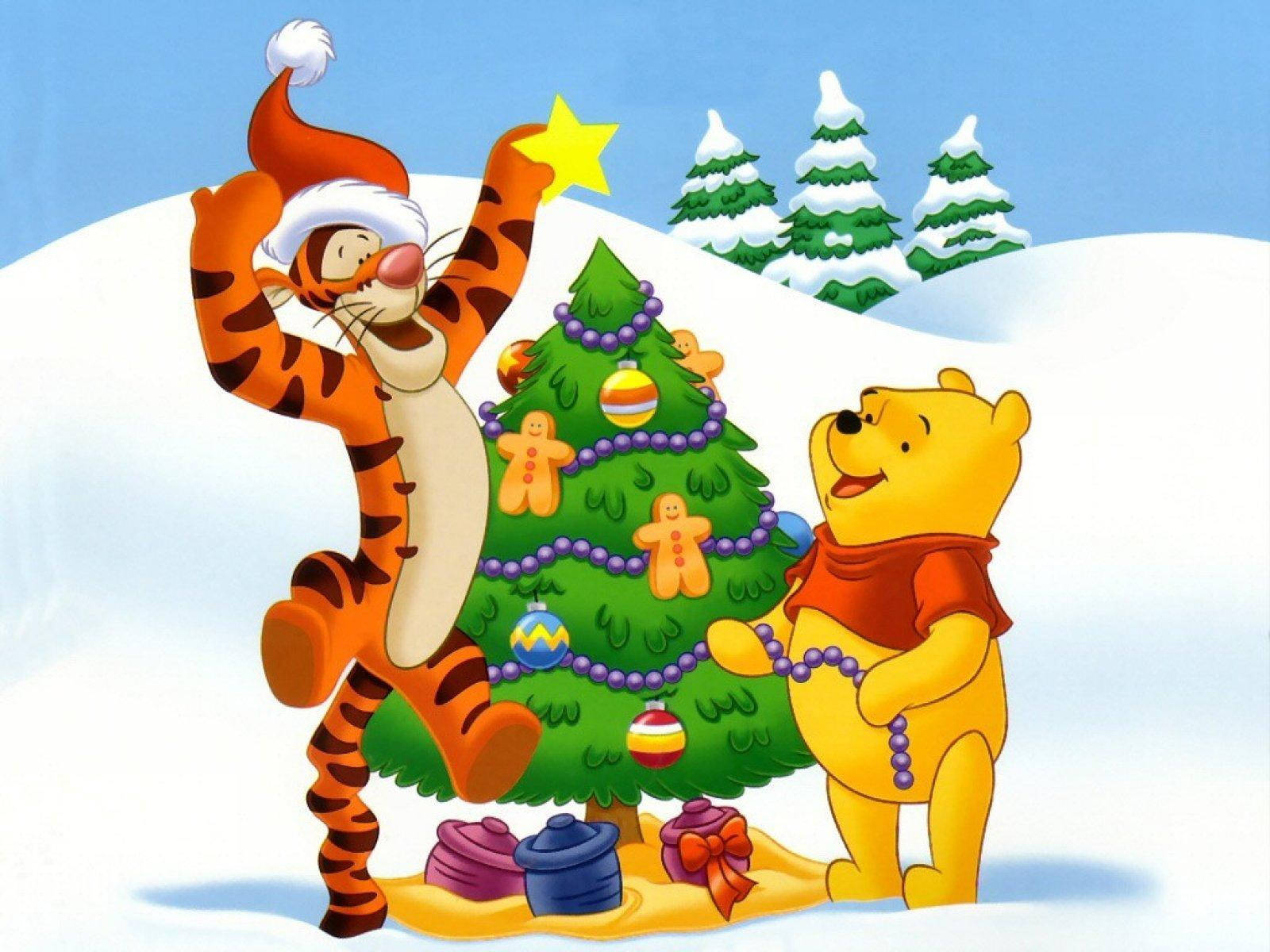 Disney Winnie The Pooh Decorando el Árbol de Navidad Fondos de pantalla