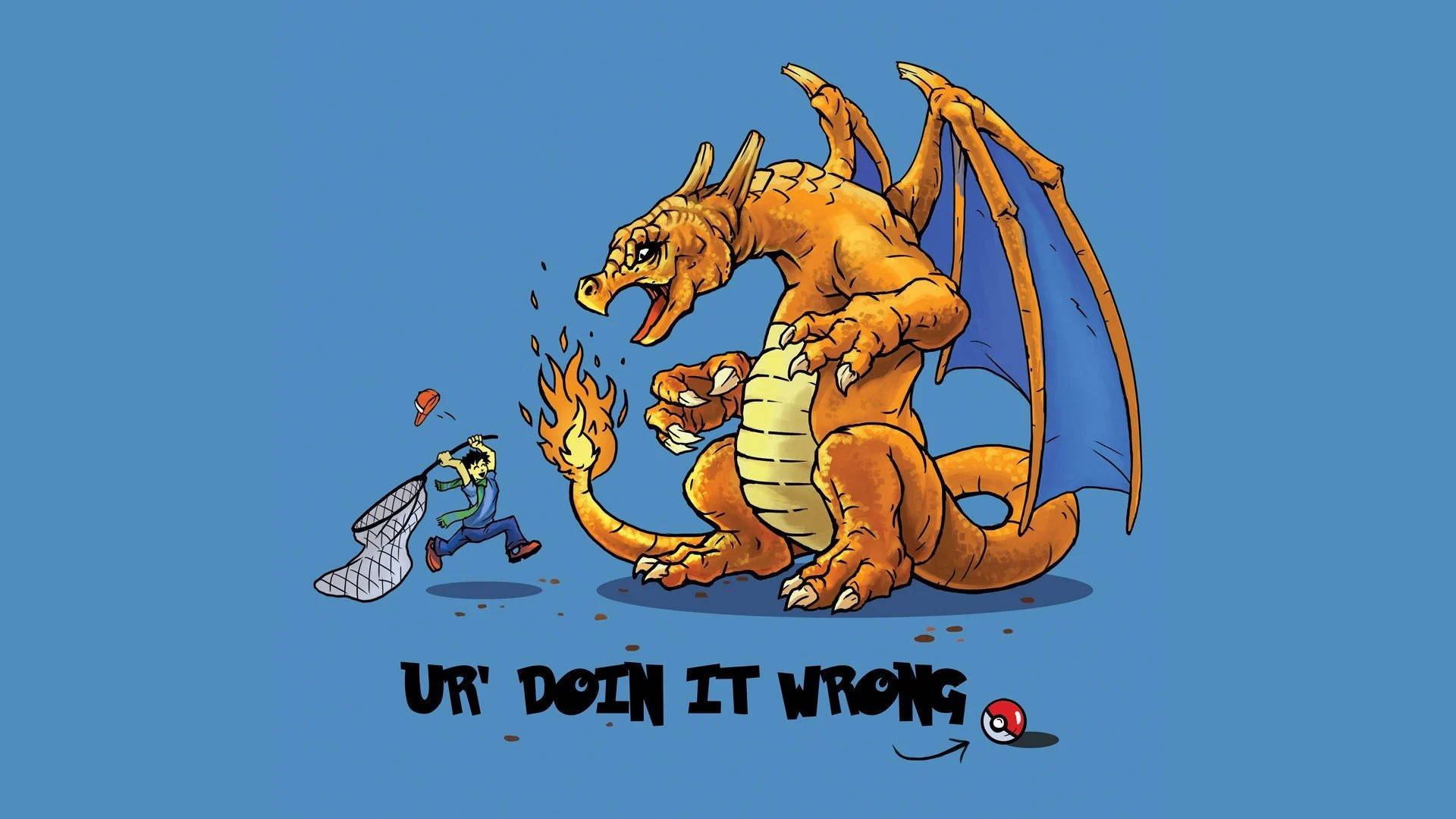 Divertido Anime Pokémon Atrapando a Charizard Fondos de pantalla