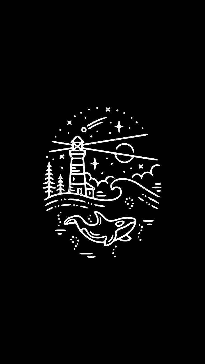 Doodle estético de faro en blanco y negro Fondos de pantalla