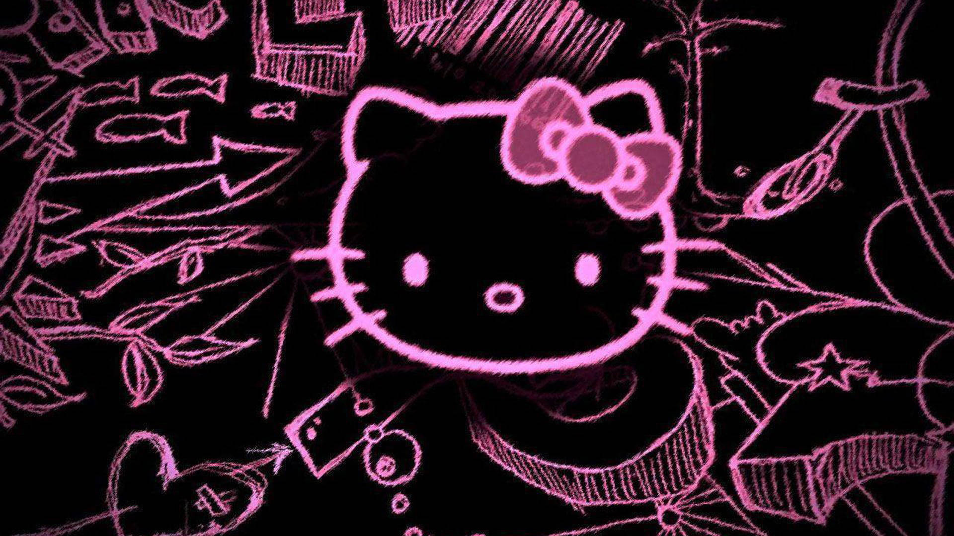 Doodle Rosa y Negro de Hello Kitty Fondos de pantalla