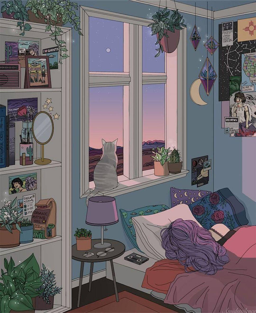 Dormitorio Encantador Inspirado en Anime Fondos de pantalla