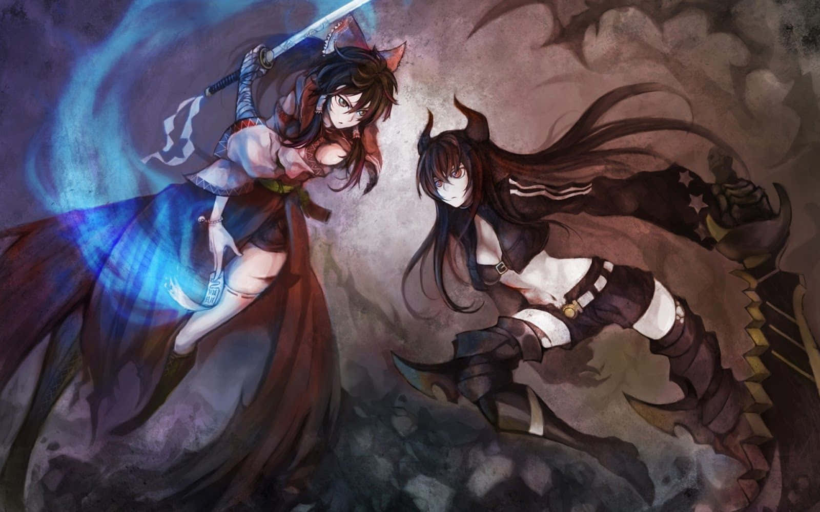dos chicas anime con espadas al fondo Fondos de pantalla