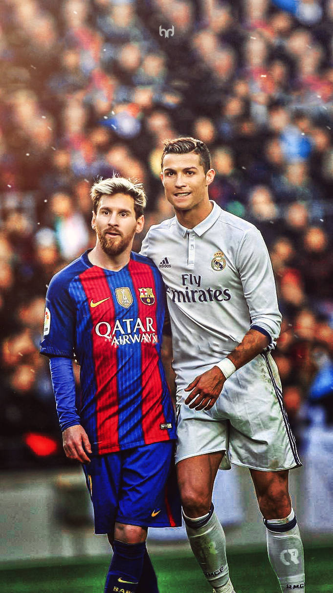 Fondo de pantalla de las estrellas del fútbol Lionel Messi y Cristiano Ronaldo