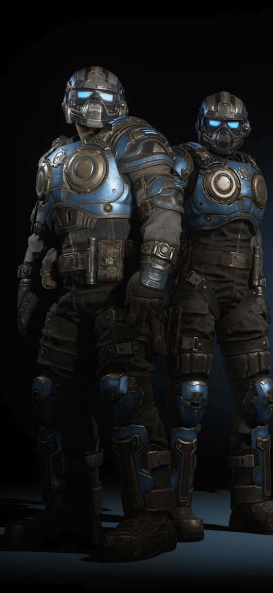 dos hombres con trajes azules de Gears of War parados uno al lado del otro Fondos de pantalla