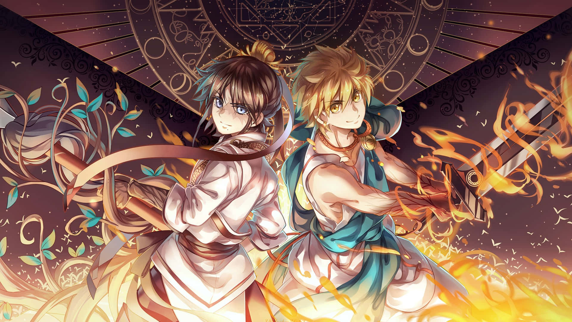 dos personajes de anime frente al fuego Fondos de pantalla