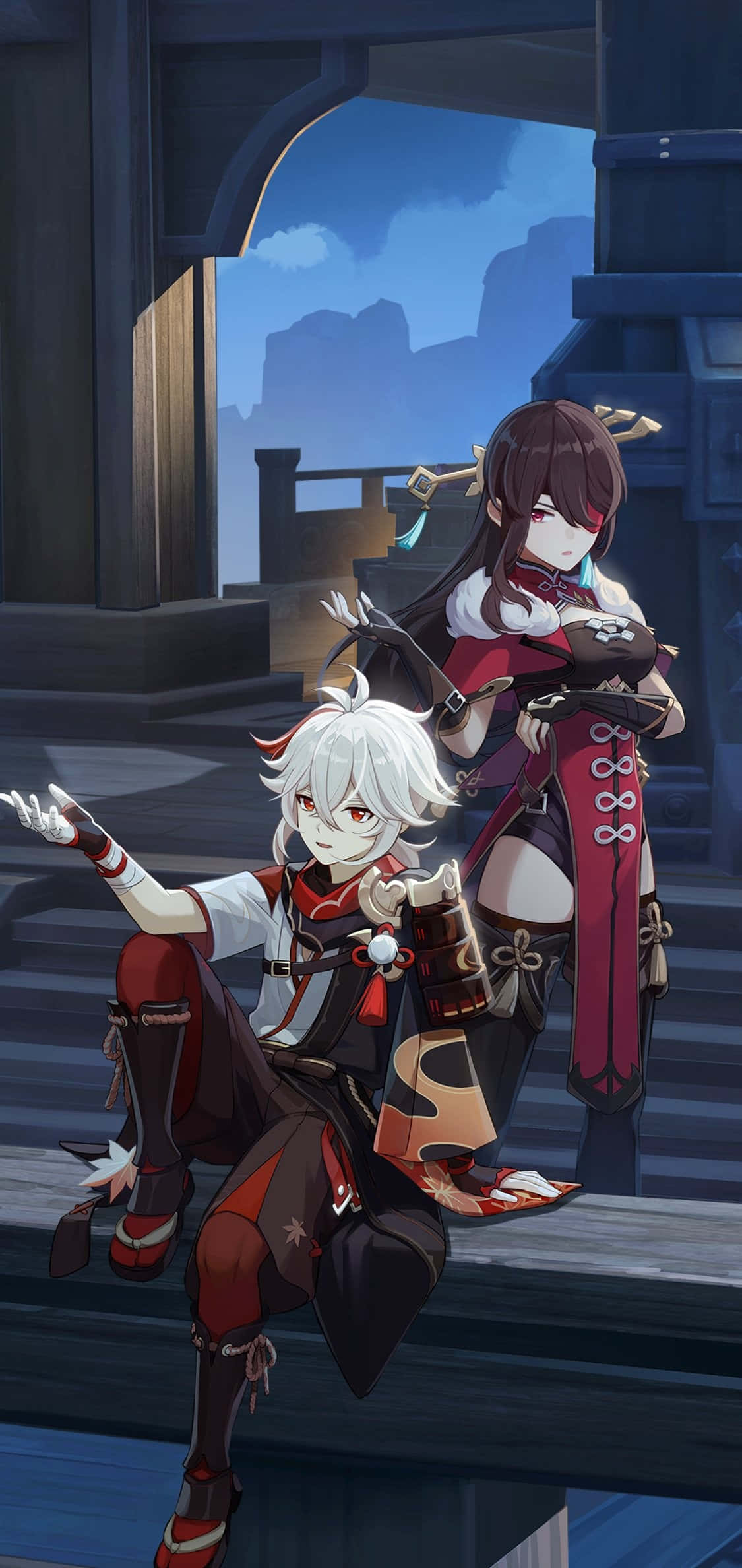 dos personajes de anime sentados en una repisa Fondos de pantalla