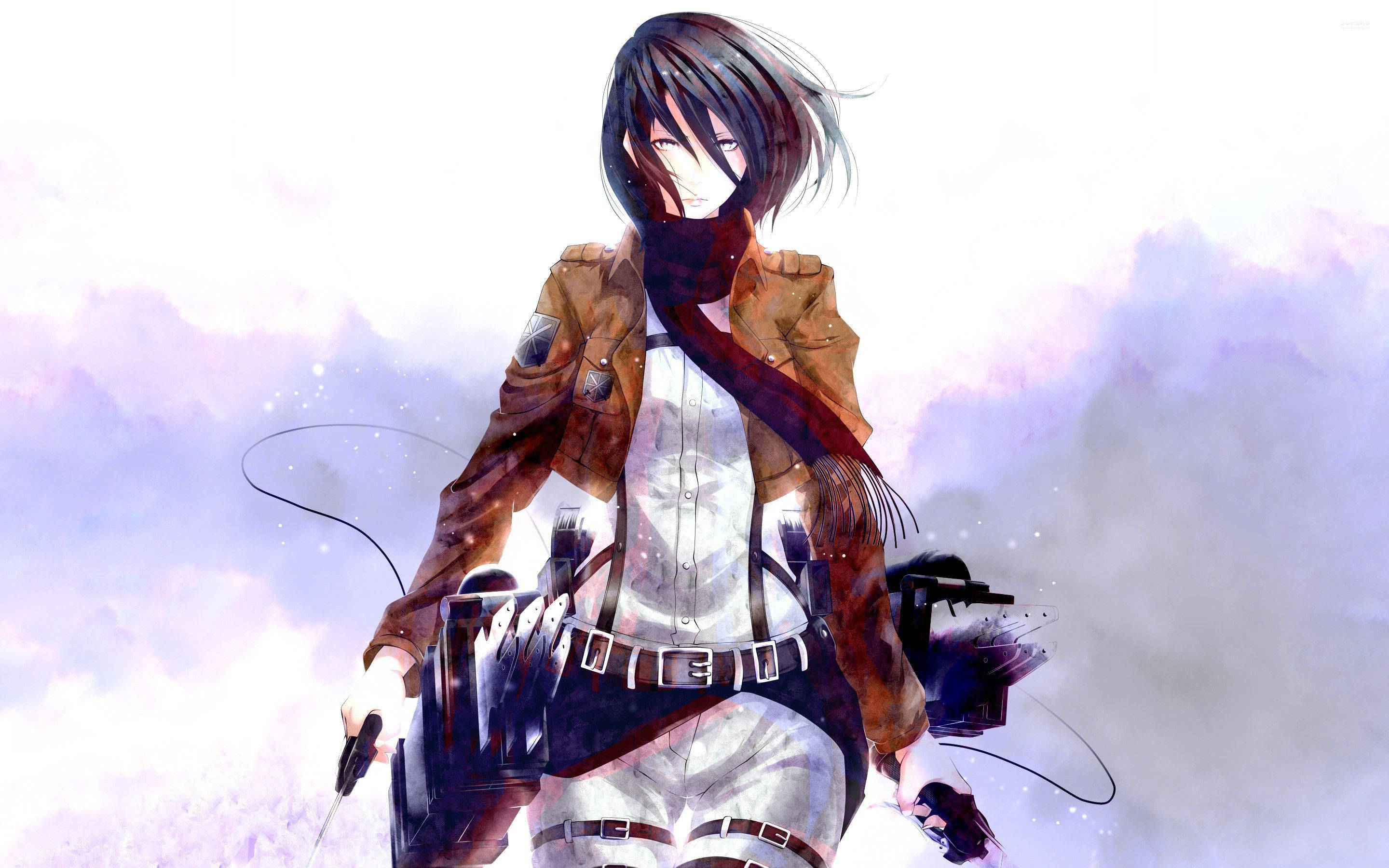 Dos valientes exploradores, Mikasa Ackerman y Eren Yeager, se preparan para la batalla en el anime Attack on Titan. Fondos de pantalla