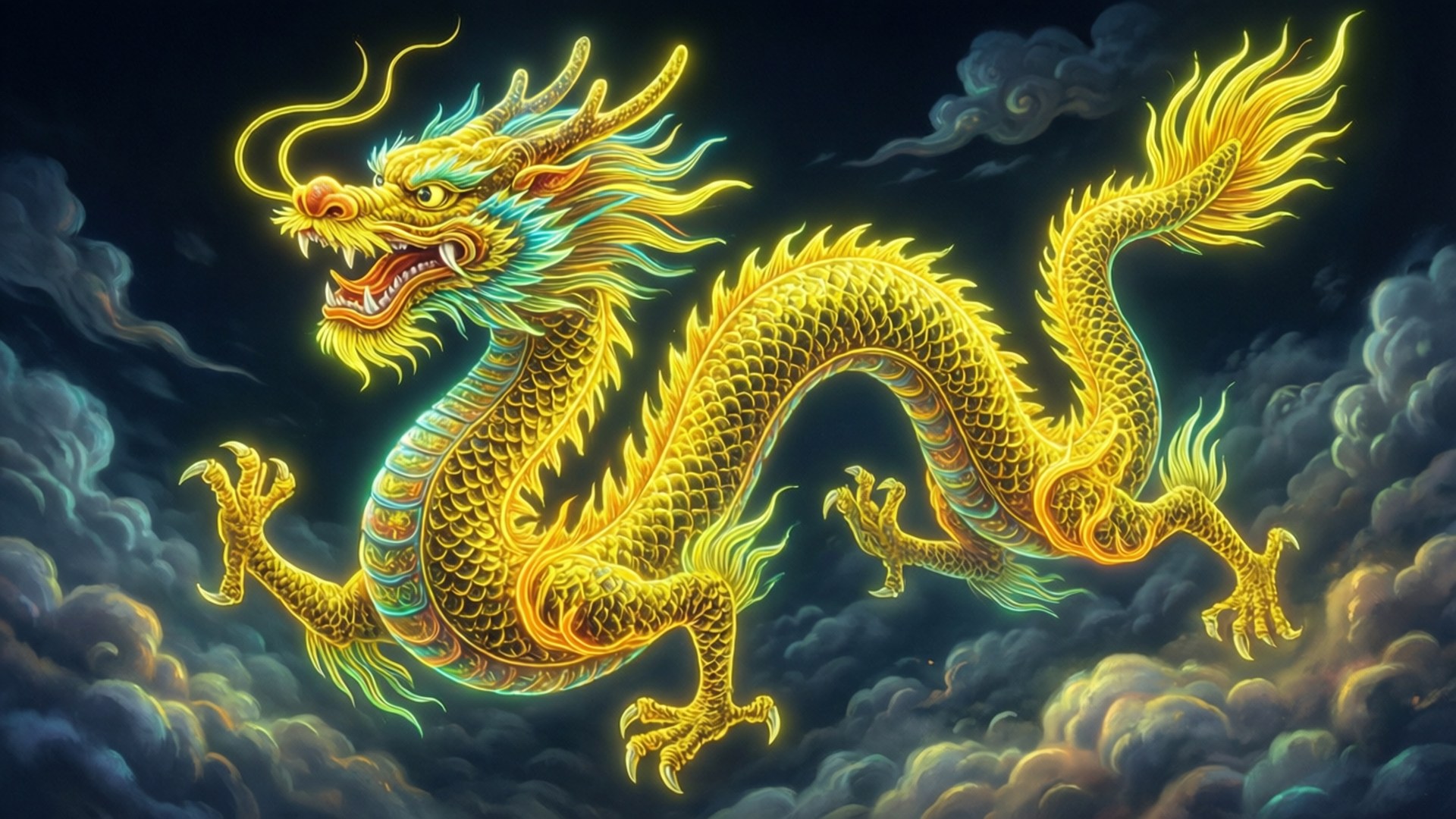 Dragón Chino Amarillo Neón Fondos de pantalla