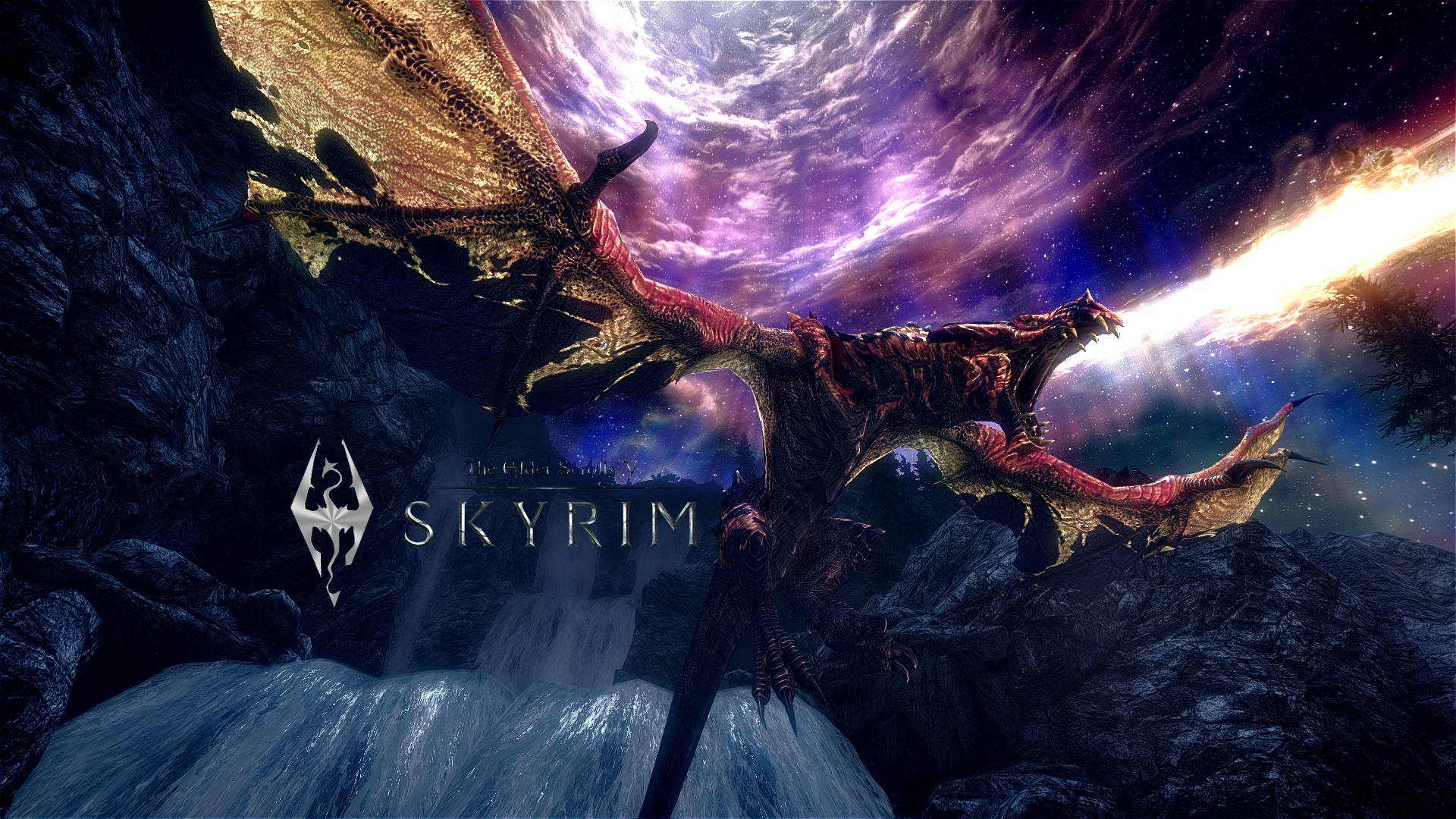 Dragón de Skyrim escupiendo fuego en 4K Fondos de pantalla