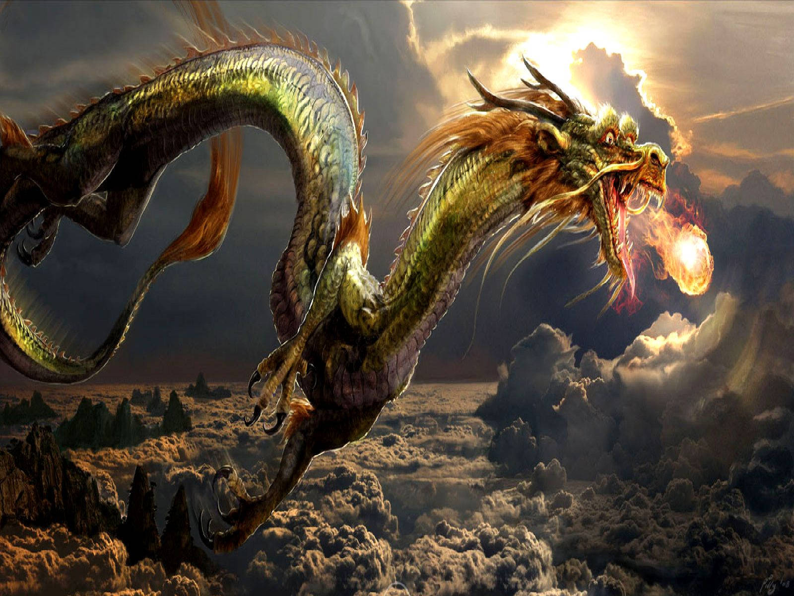 Dragón Japonés de PC Lanzando Fuego Fondos de pantalla