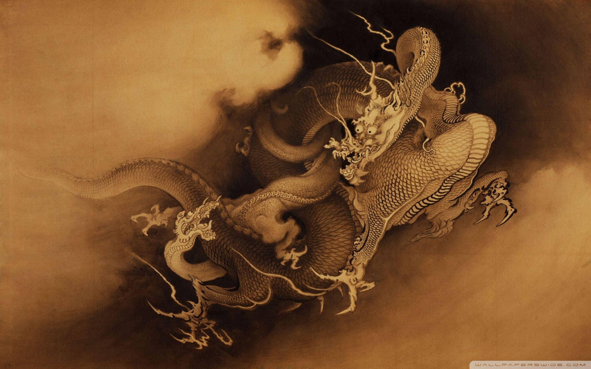 Dragón japonés PC nubes oscuras Fondos de pantalla