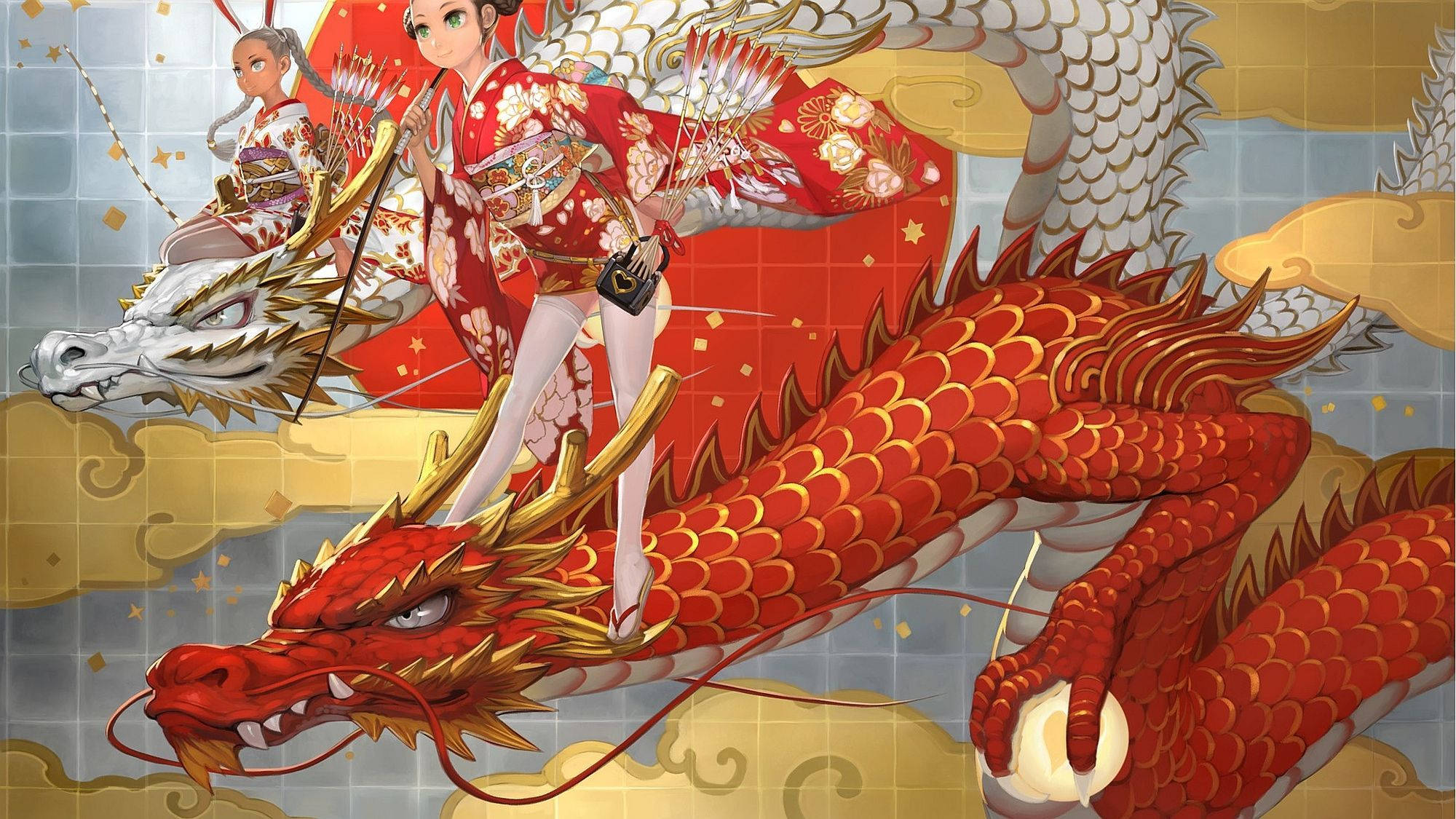 Dragón Japonés Rojo y Blanco para PC Fondos de pantalla