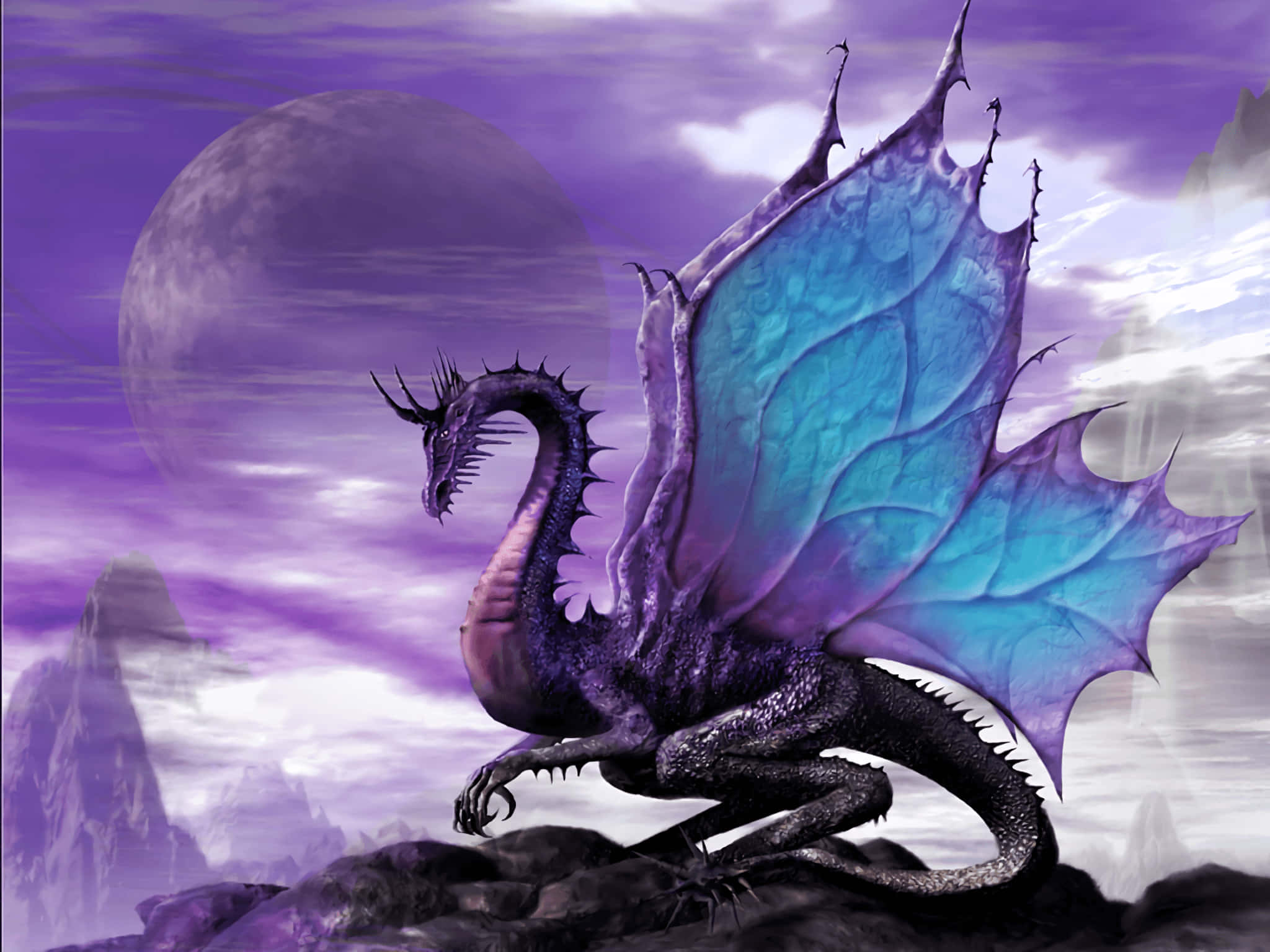 Dragón Púrpura con Ala Azul Fondos de pantalla