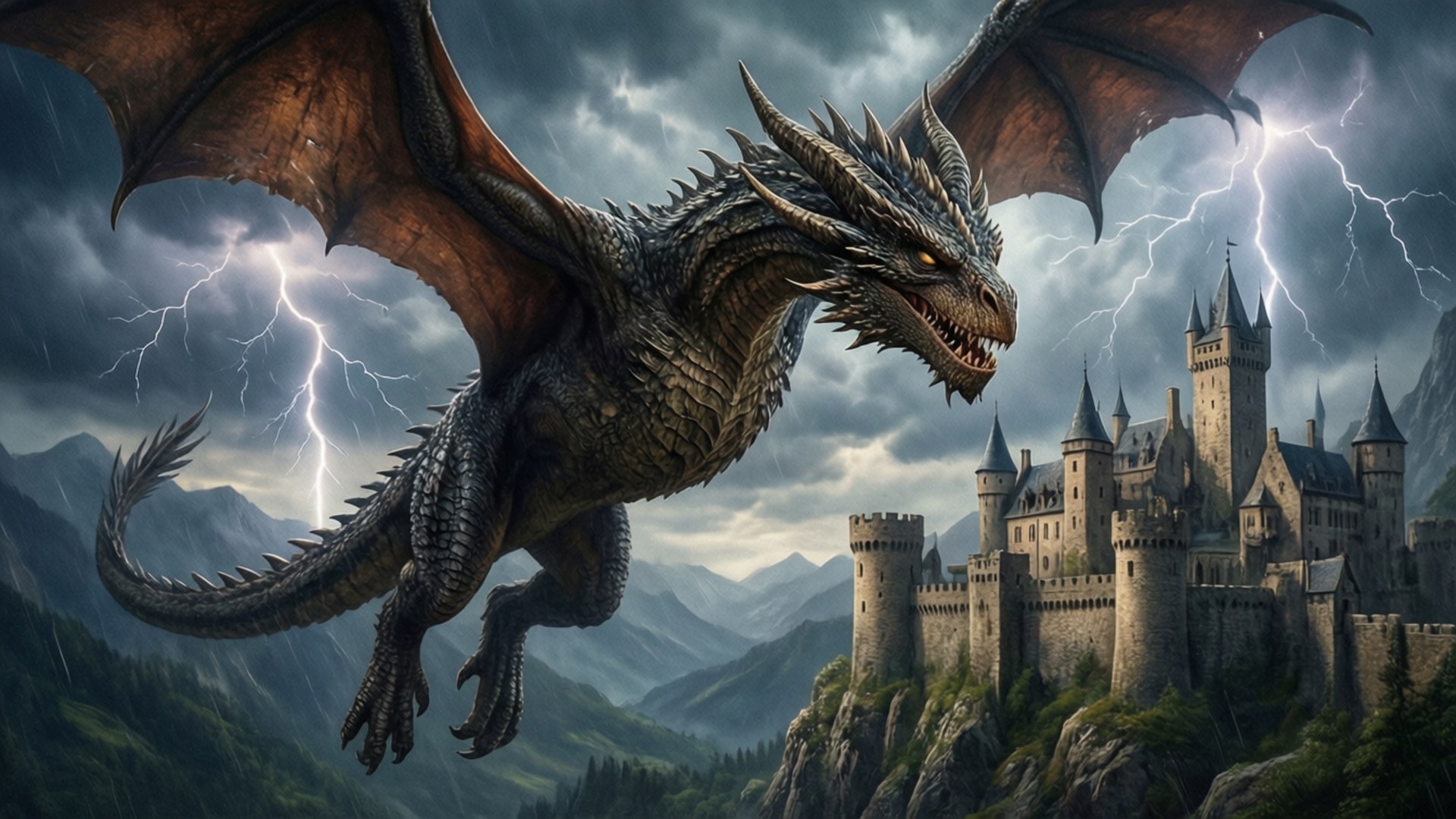 Dragón sobre el castillo Fondos de pantalla