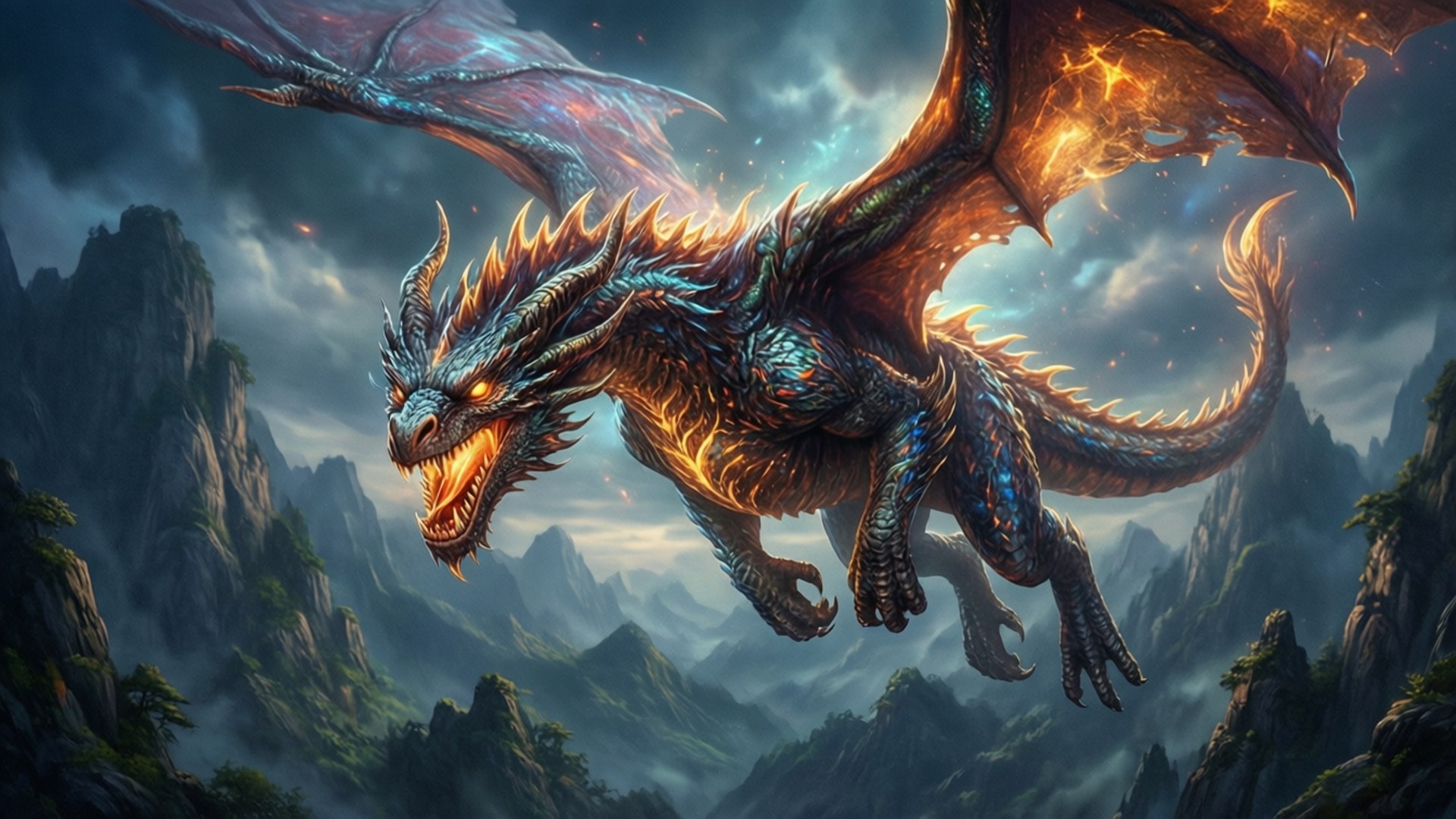 Dragón sobre las montañas Fondos de pantalla