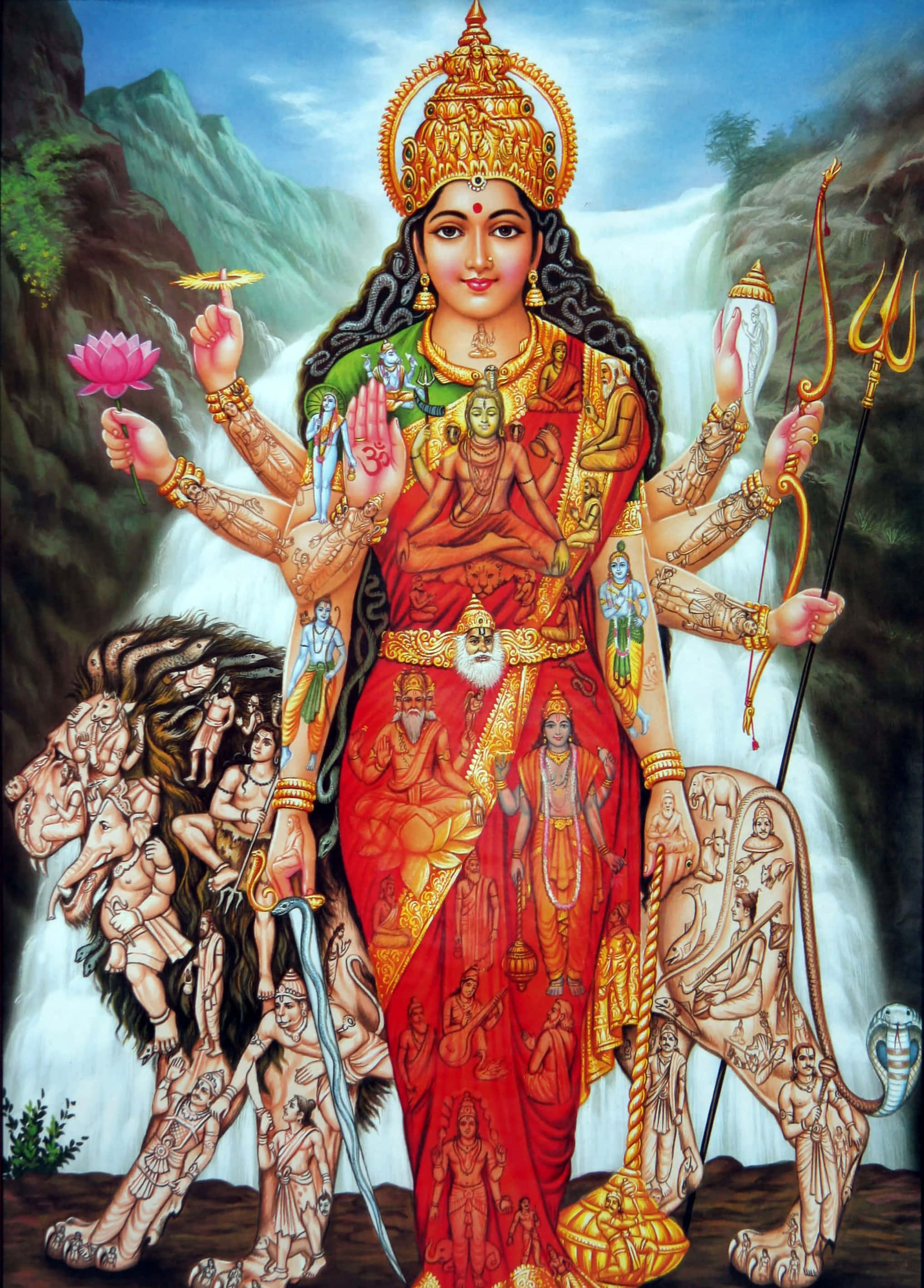 Durga Maa con cascada Fondos de pantalla