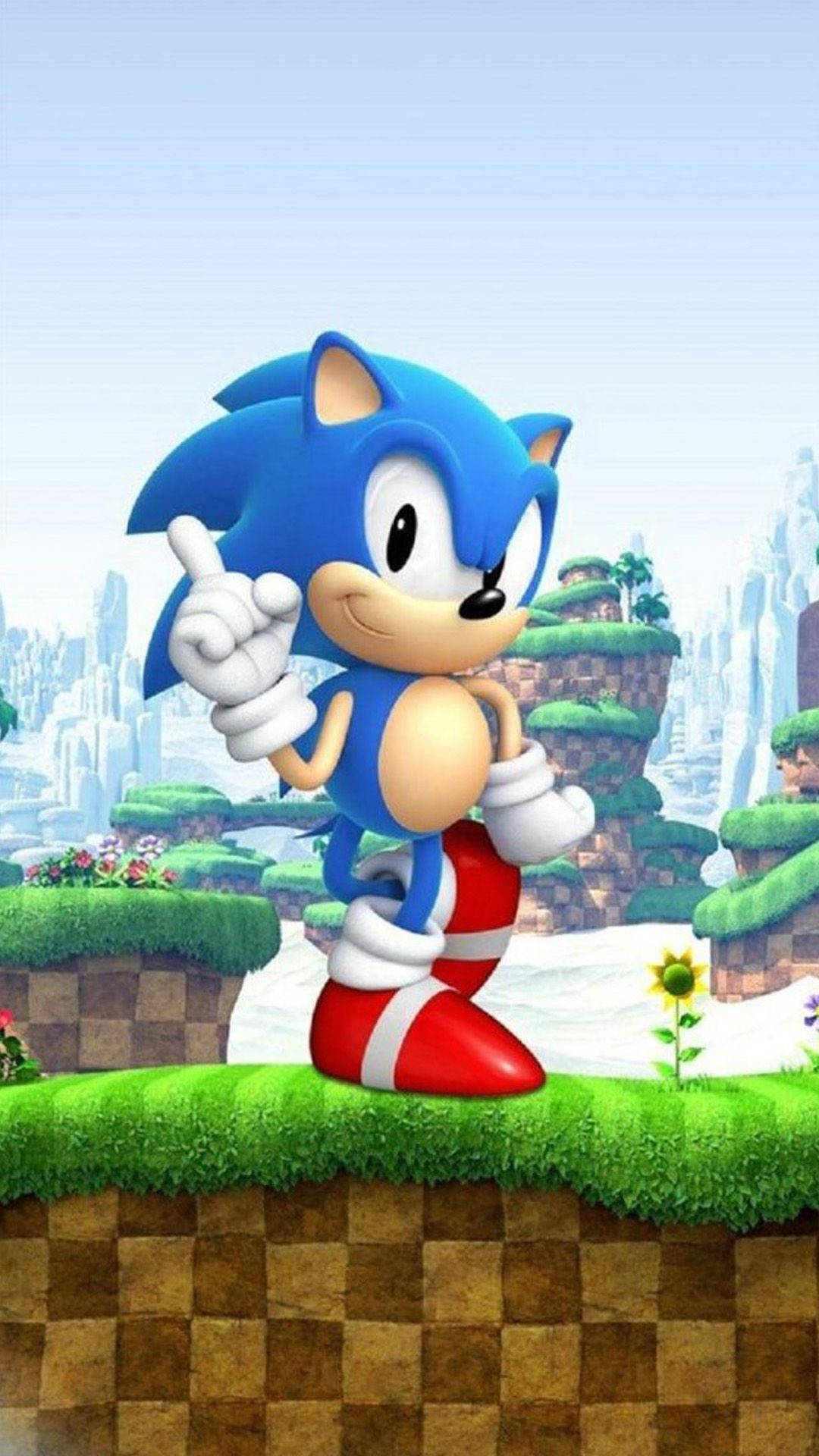 El erizo aventurero Sonic en terrazas verdes fondo de pantalla.