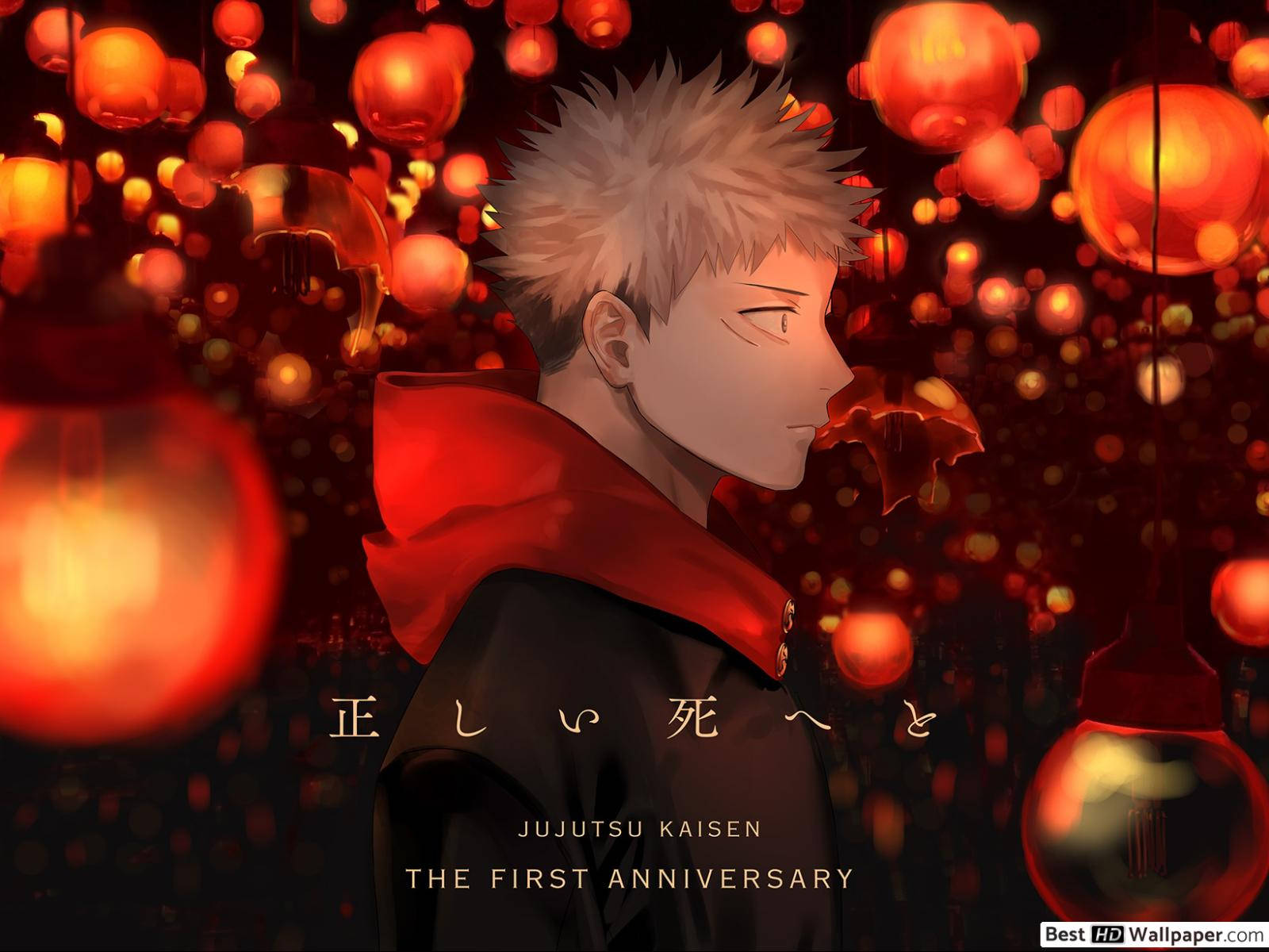 Fondo de pantalla del anime Jujutsu Kaisen de Yuji Itadori con luces rojas