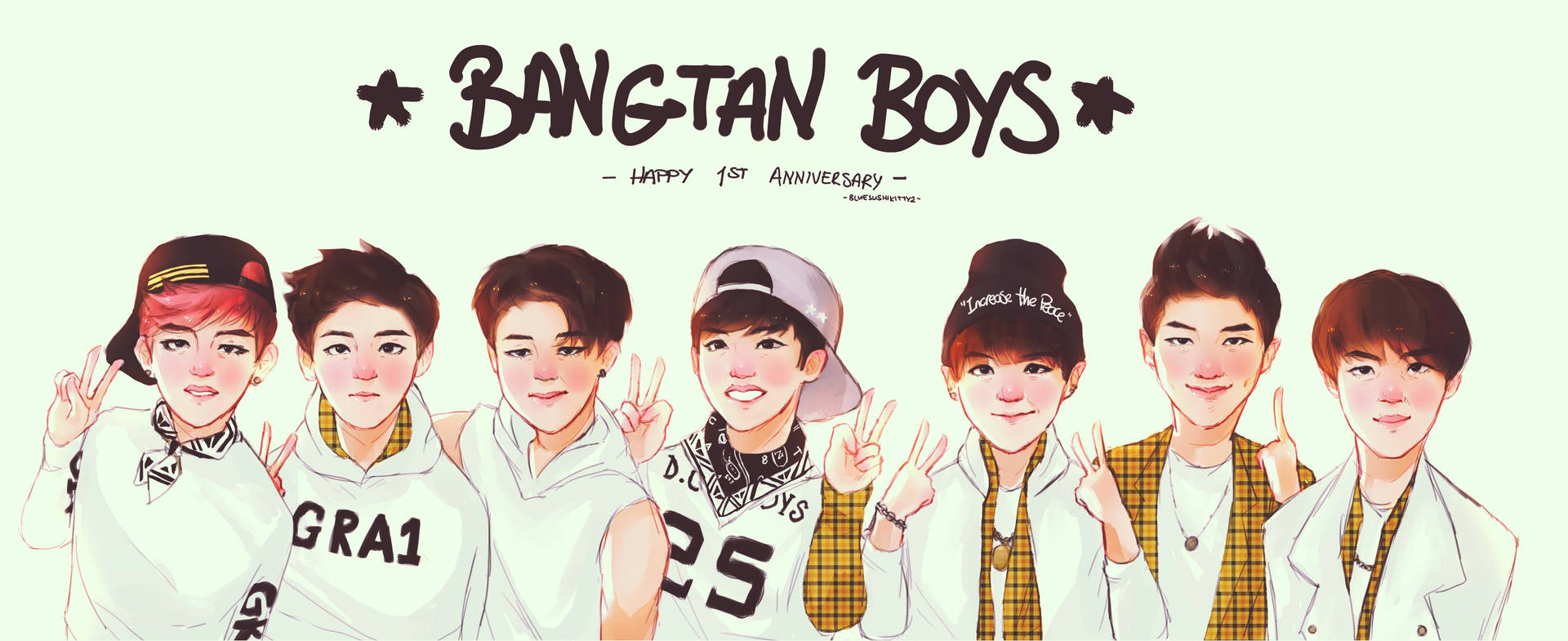 Fanart de los chicos de BTS Bangtan en un fondo lindo.