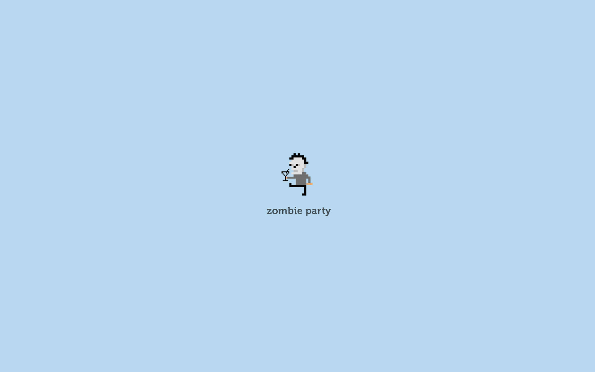 Fondo de pantalla minimalista de un pequeño zombie caminando y texto que dice "Fiesta zombie".